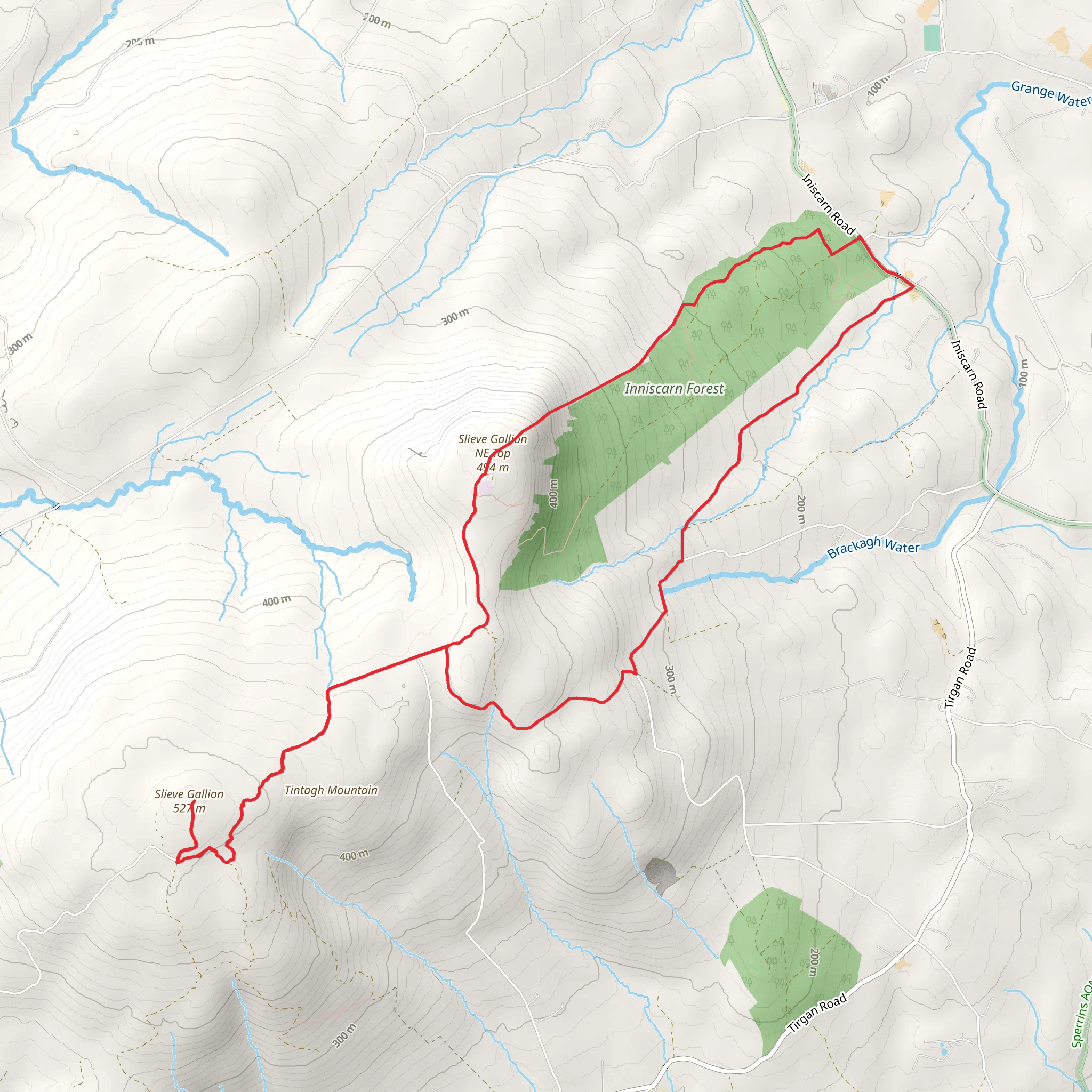 Slieve Gallion Summit via Iniscarn Forest mobile static map