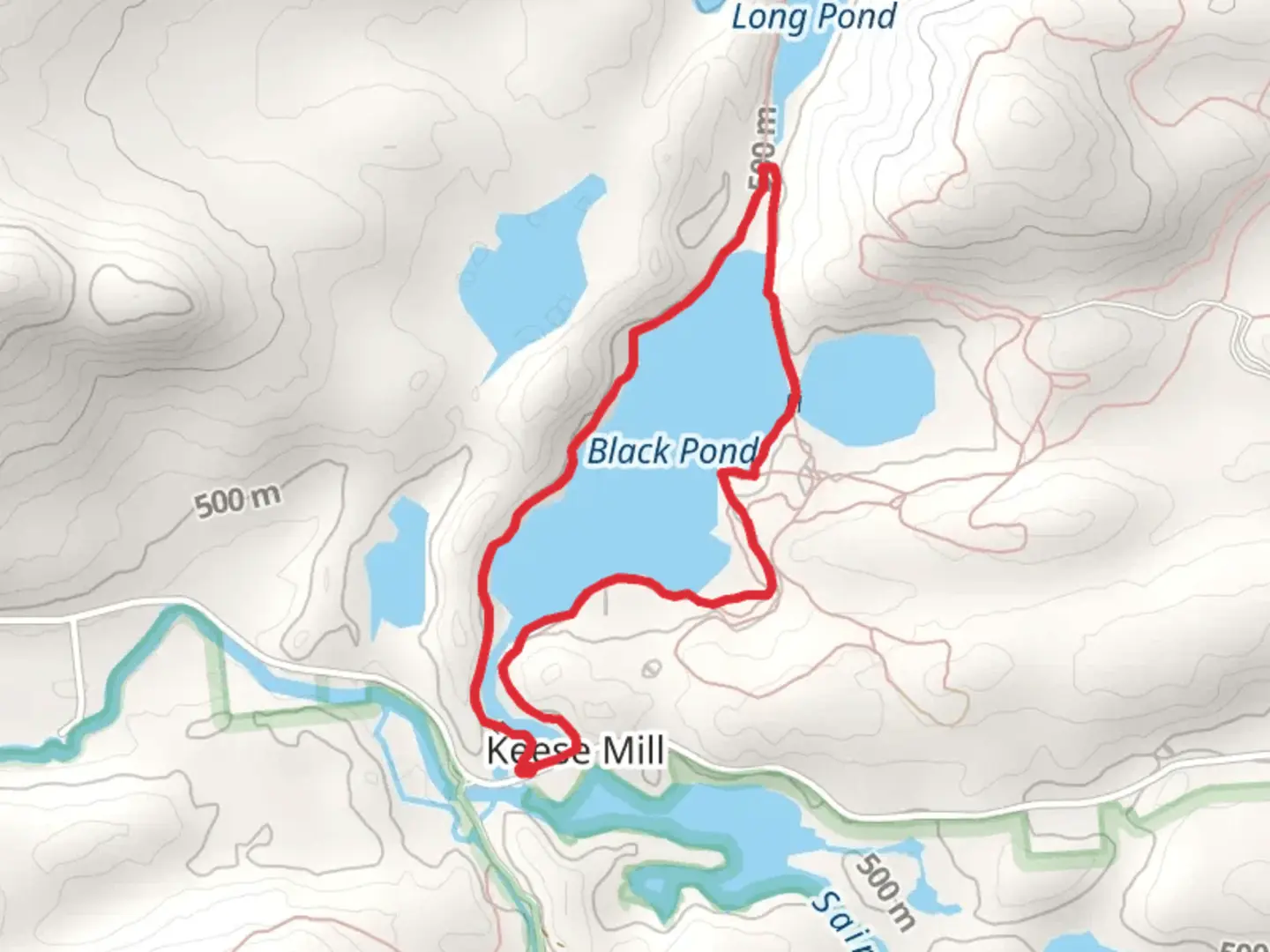 An image depicting the trail Black Pond and Keese Mill Loop and its surrounding area.