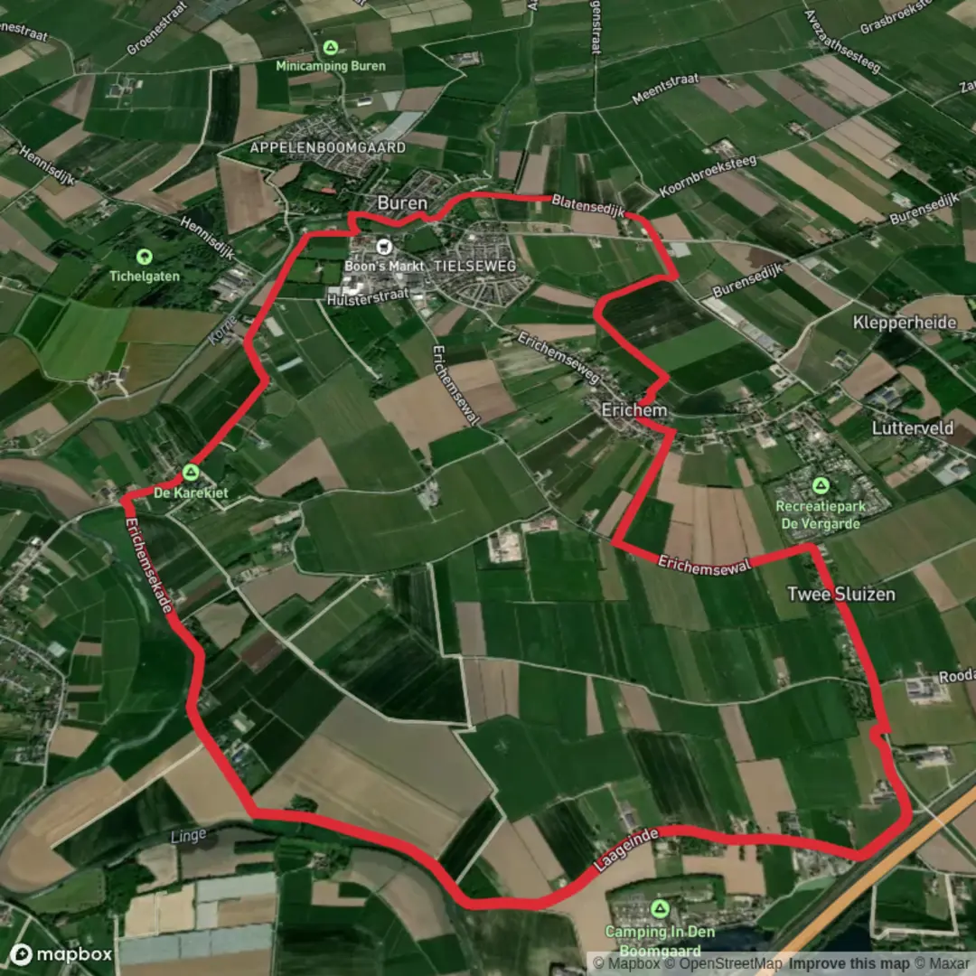 An image depicting the trail Maarten van Rossumpad and Erichemsewal Loop and its surrounding area.