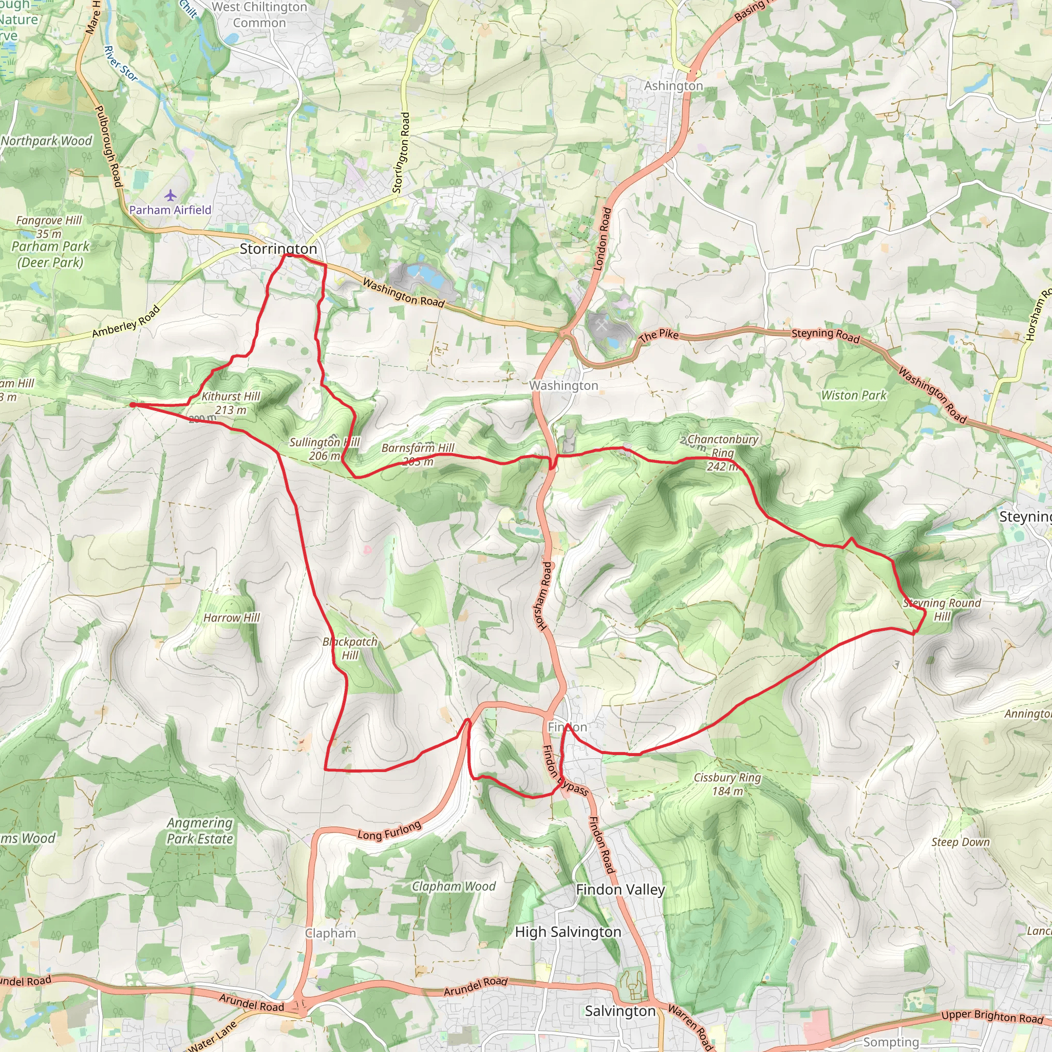 Chantry Hill and Chanctonbury Ring via Monarch's Way and South Downs Way mobile static map