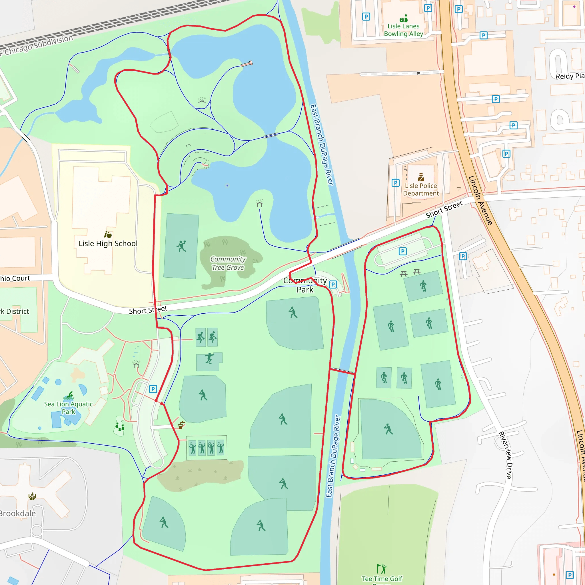 Community Park and East Branch DuPage River Loop mobile static map