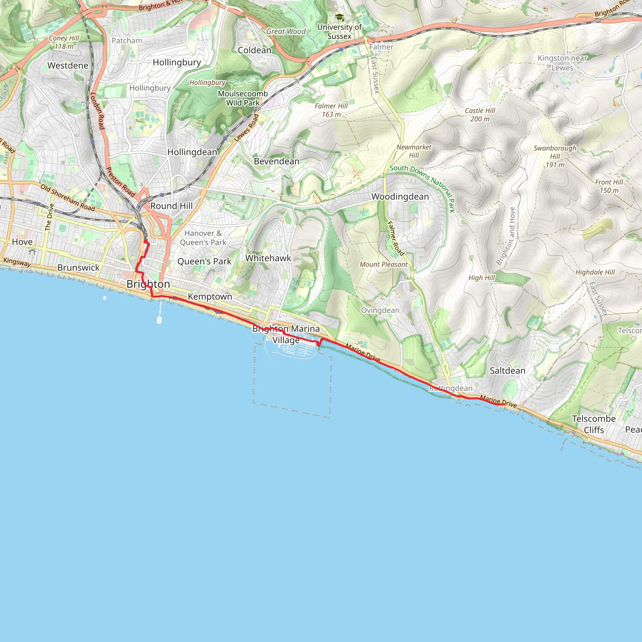 Saltdean Beach Walk from Brighton mobile static map