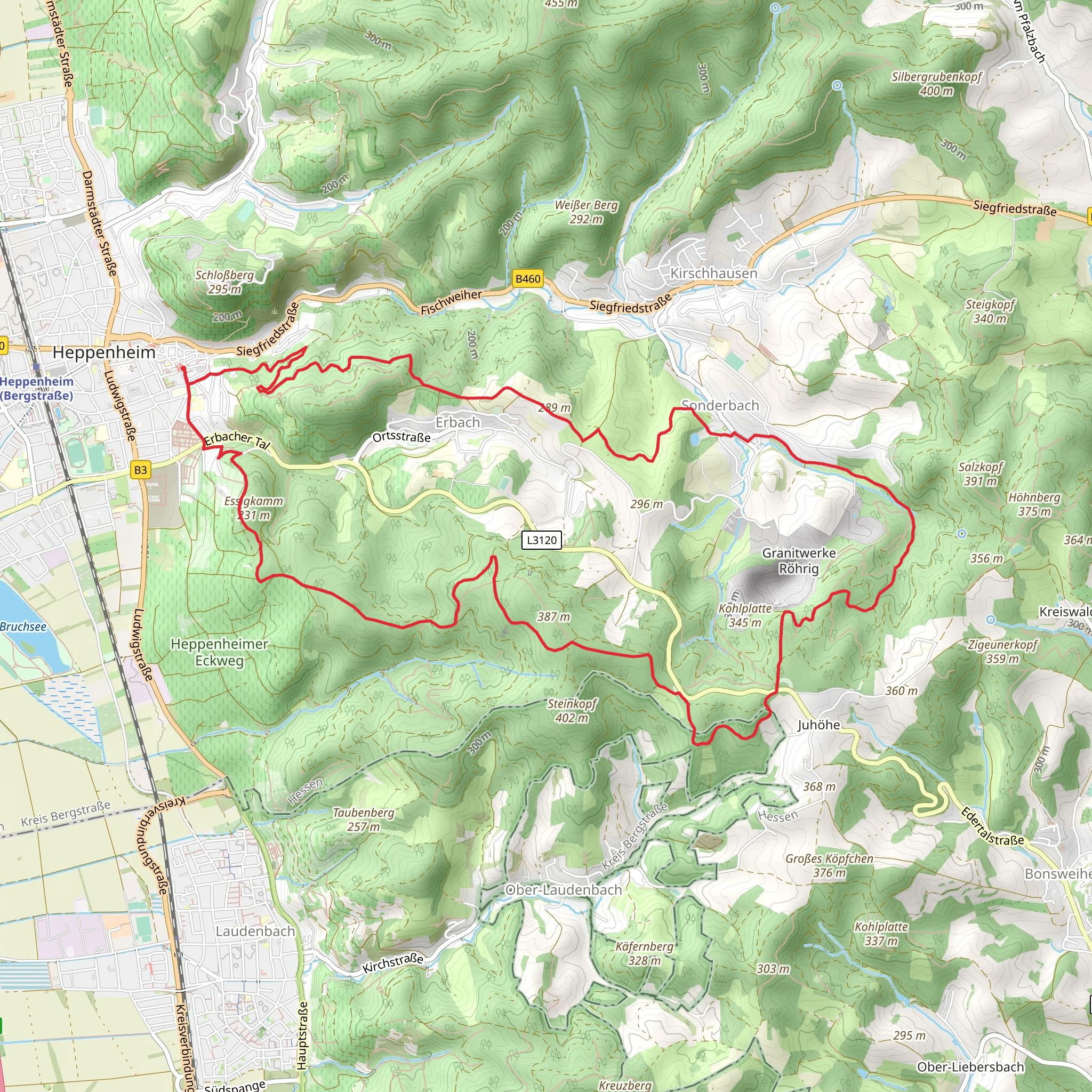 Kirschhausen and Odenwald Vogesen Weg Teil mobile static map