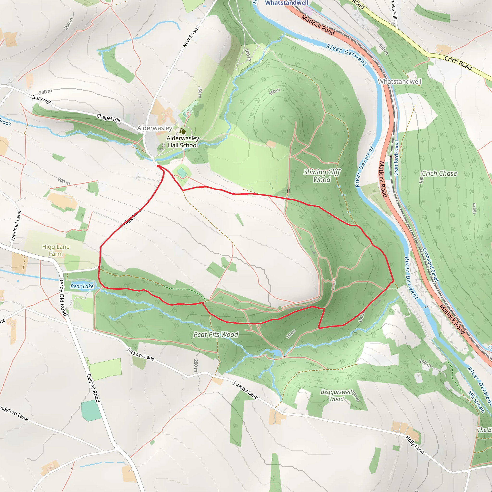 Shining Cliff and Peat Pits Wood Loop - Alderwasley mobile static map