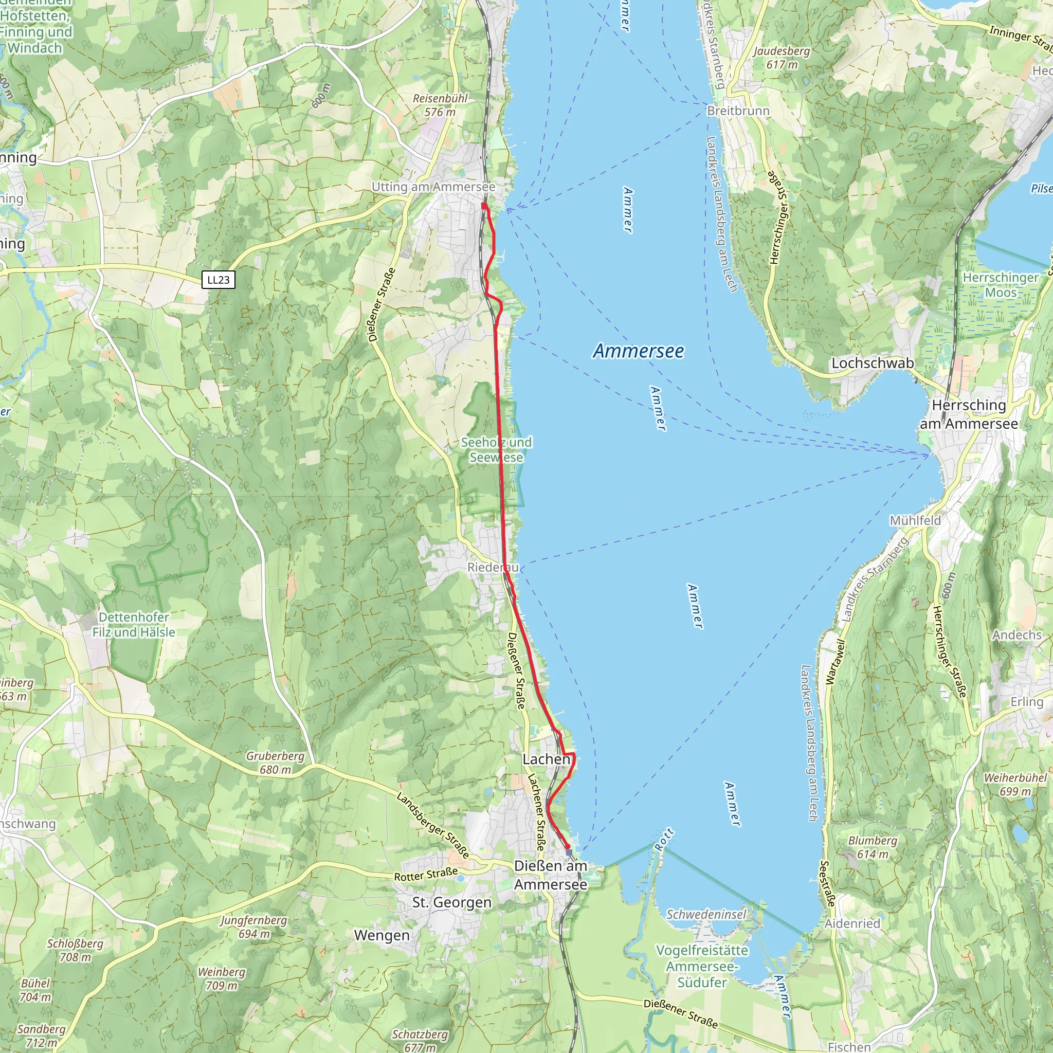 Utting to Diessen via Eduard-Thöny-Straße and Unterer-Albaner-Weg mobile static map