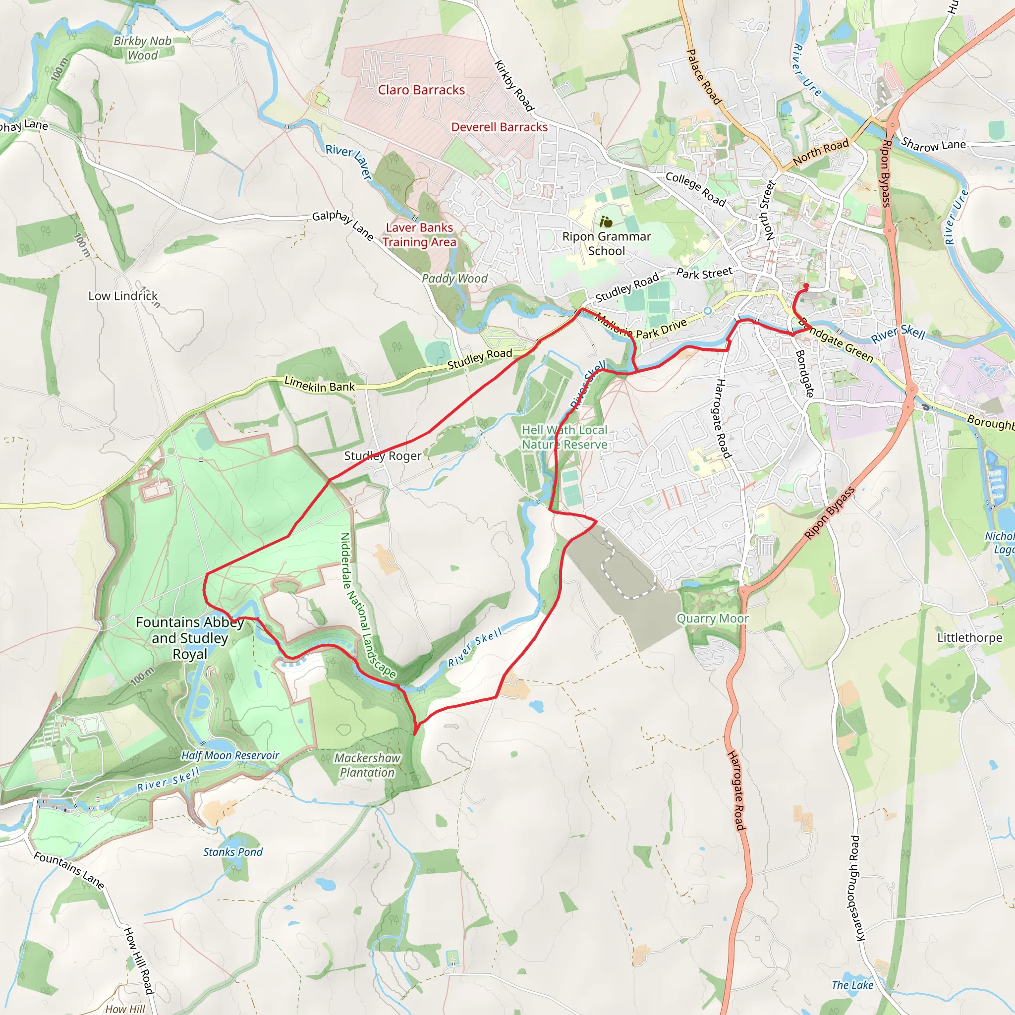 Fountains Abbey, Studley Royal and Whitcliffe Wood Nature Reserve Loop mobile static map