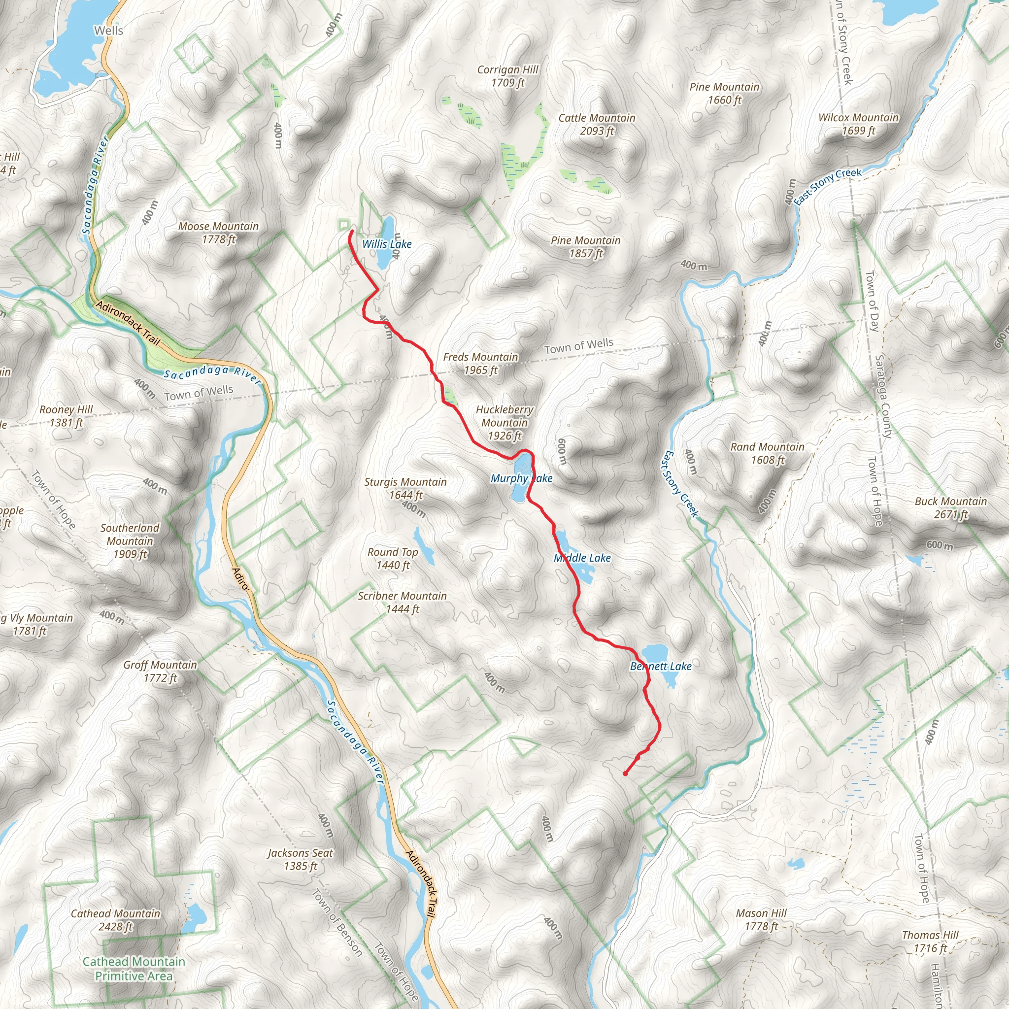 Bennett Lake to Willis Lake mobile static map