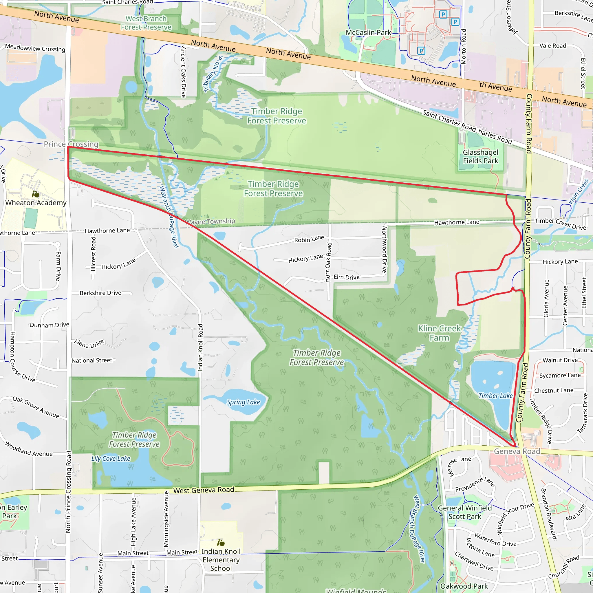 Illinois Prairie Path Elgin Branch and Great Western Loop Trail mobile static map