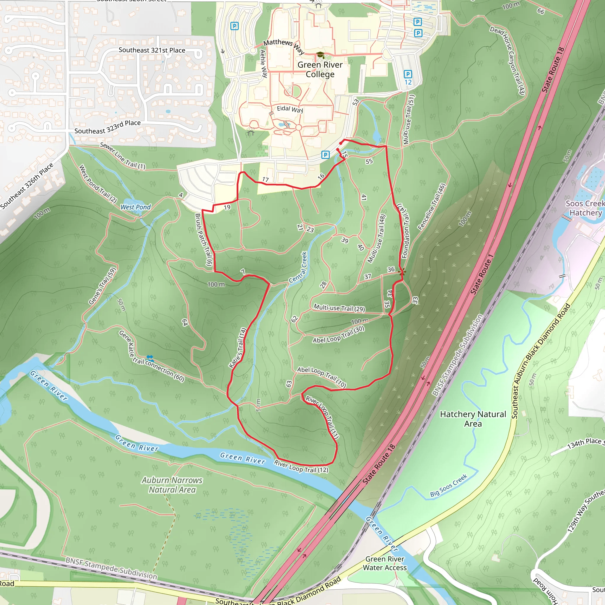 Foundation, River and Katie's Loop Trail mobile static map
