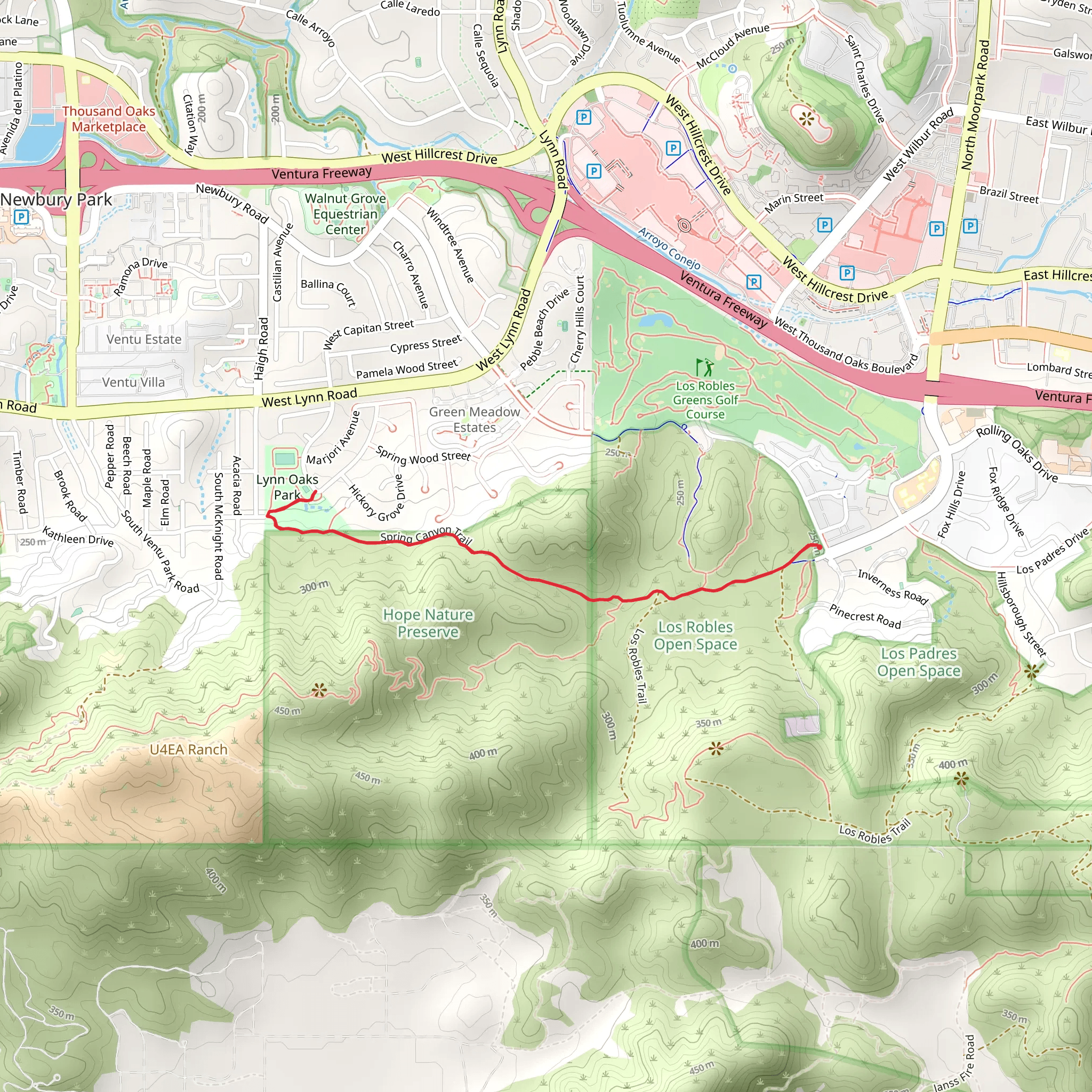 Lynn Oaks Park via Spring Canyon Trail mobile static map