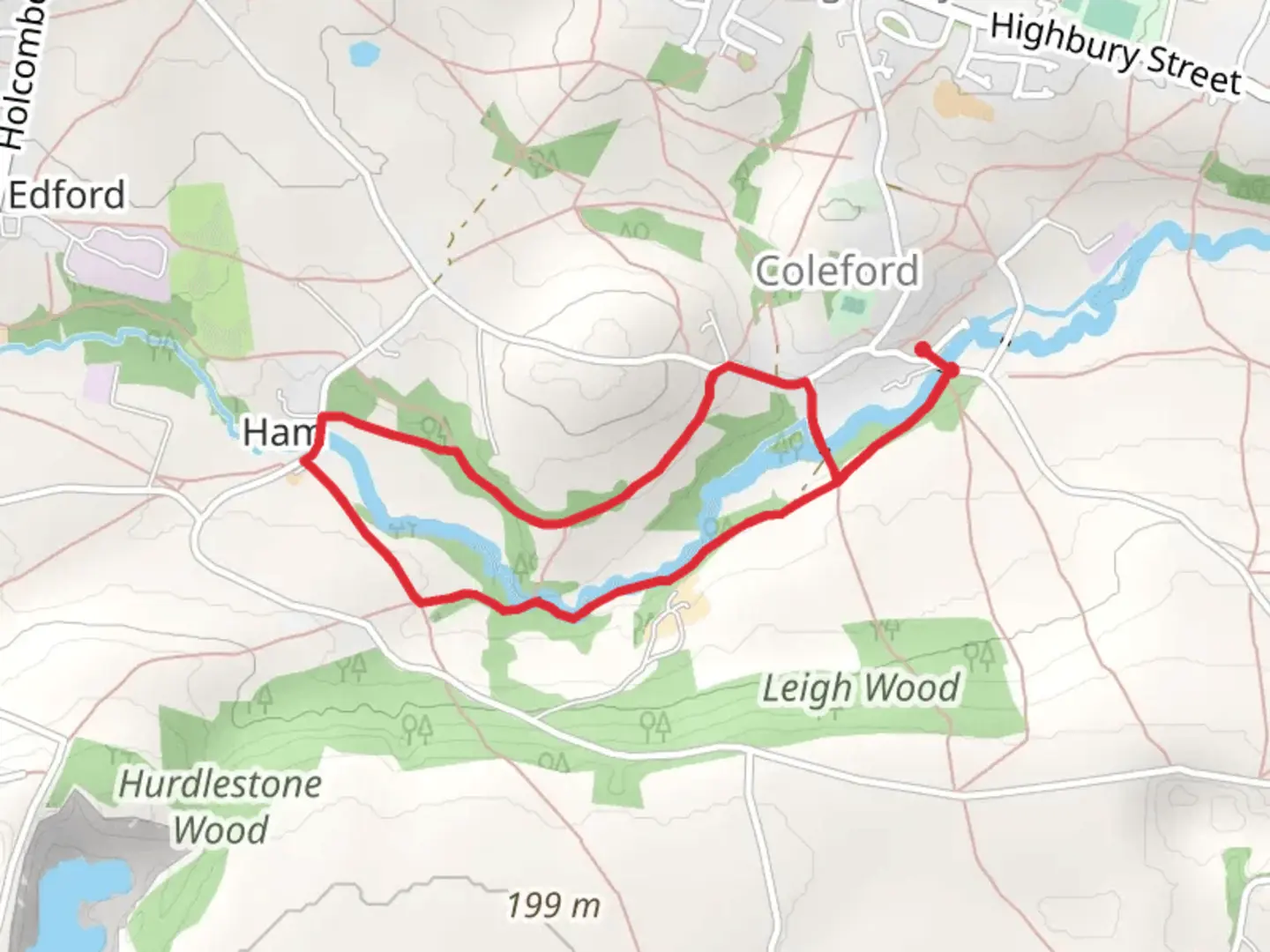 An image depicting the trail Ham Bridge and Mells Stream Loop and its surrounding area.