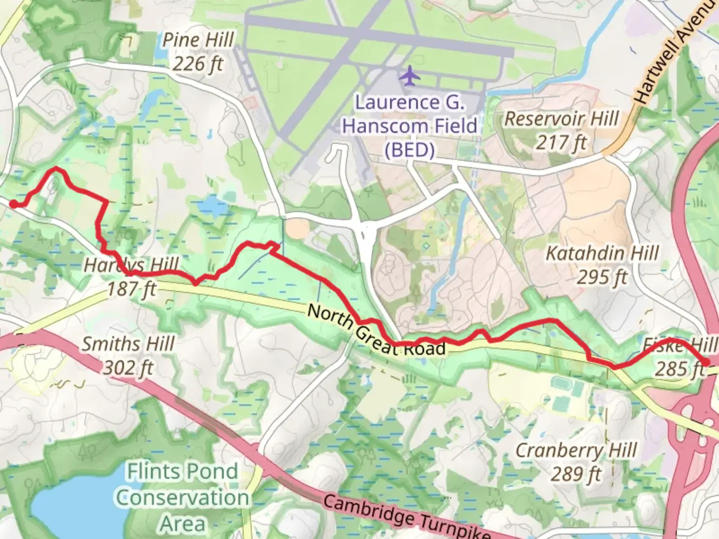 An image depicting the trail Battle Road Trail and its surrounding area.