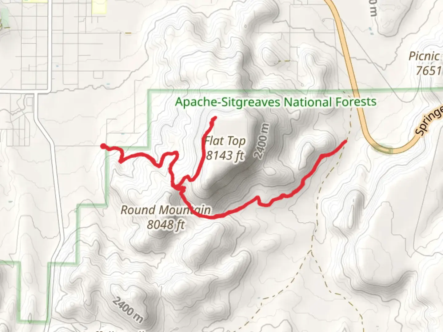An image depicting the trail Flat Top Trail and its surrounding area.