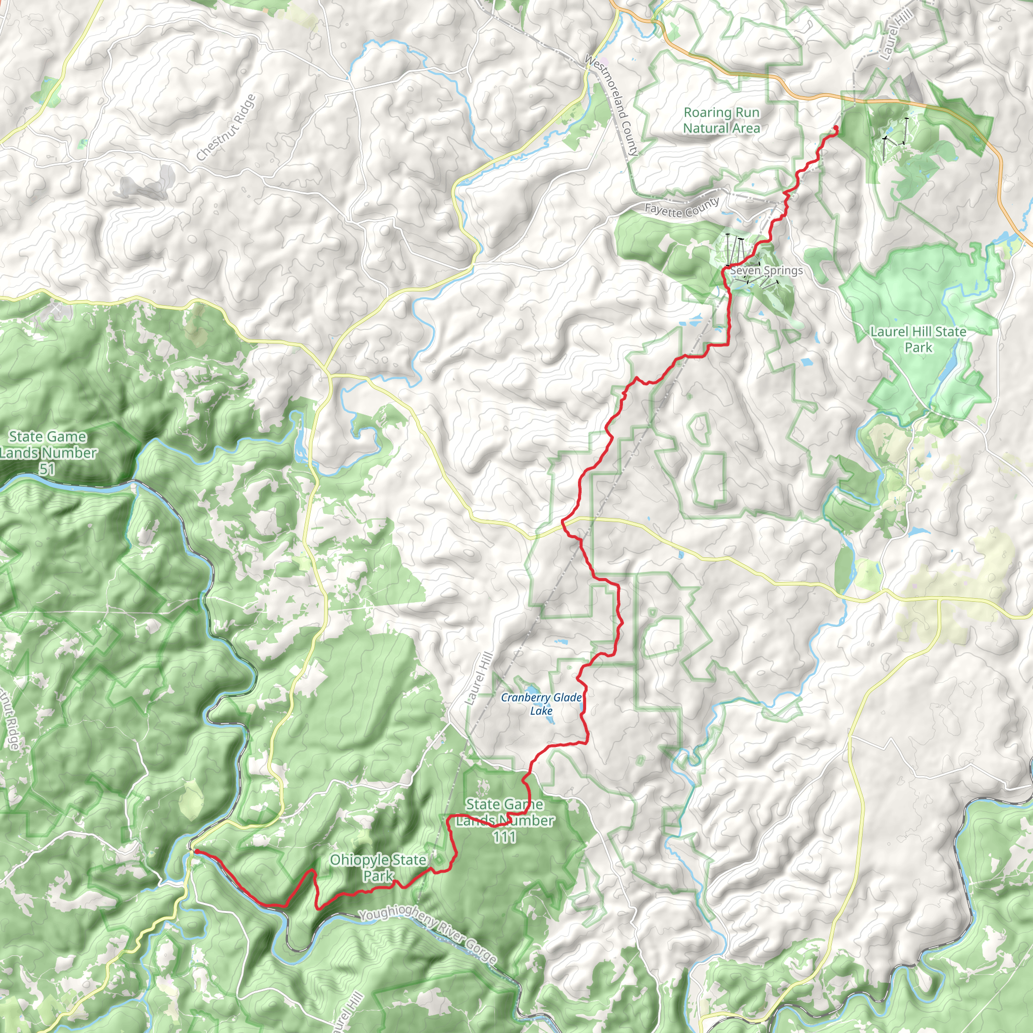 Garrett Street to Fire Tower Road via Laurel Highlands Hiking Trail mobile static map