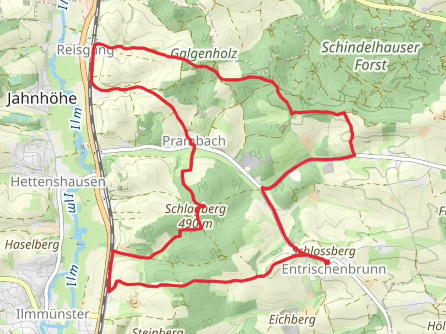 An image depicting the trail Schlagberg and Schindelhauser Forst Loop - Pfaffenhofen and its surrounding area.