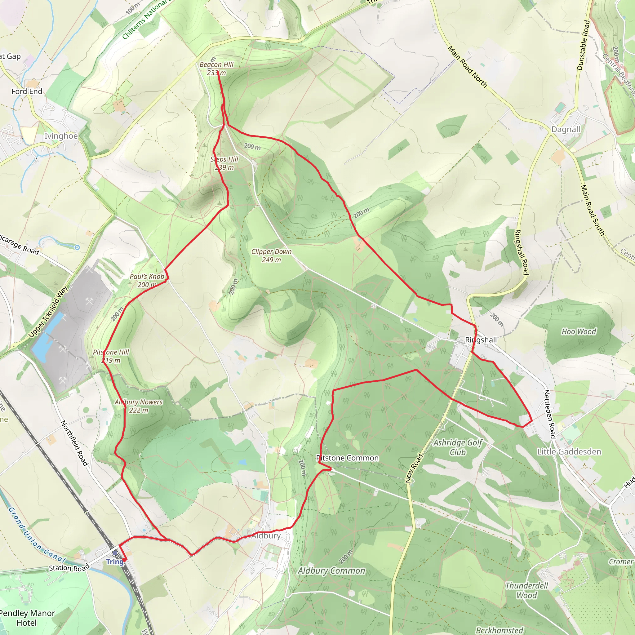 Aldbury and Ringshall Loop via Ivinghoe Beacon mobile static map