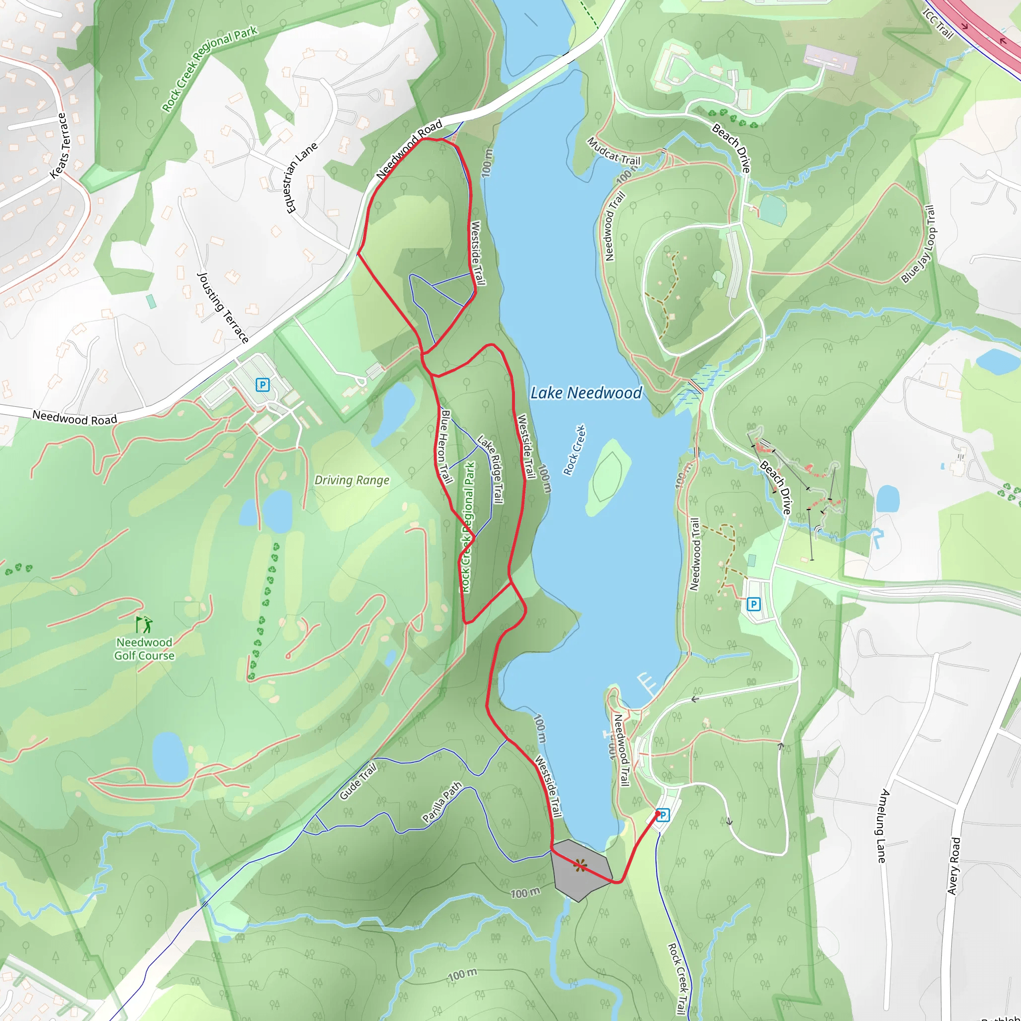 Needwood Lake - Blue Heron - Westside Loop Trail mobile static map