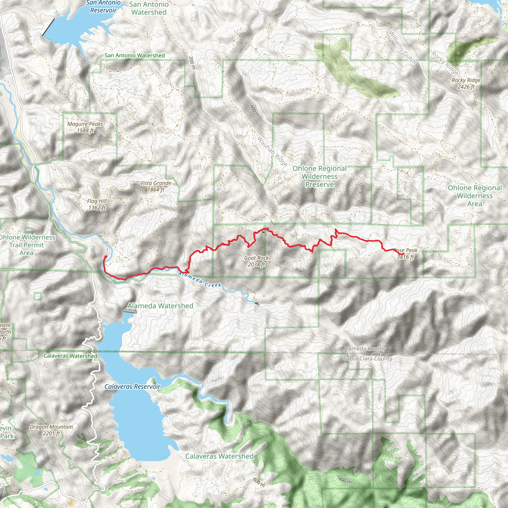 Rose Peak via Camp Ohlone Road mobile static map