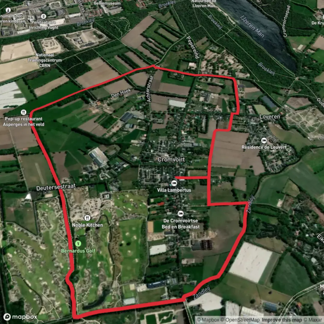 An image depicting the trail Ommetje Cromvoirt Loop and its surrounding area.