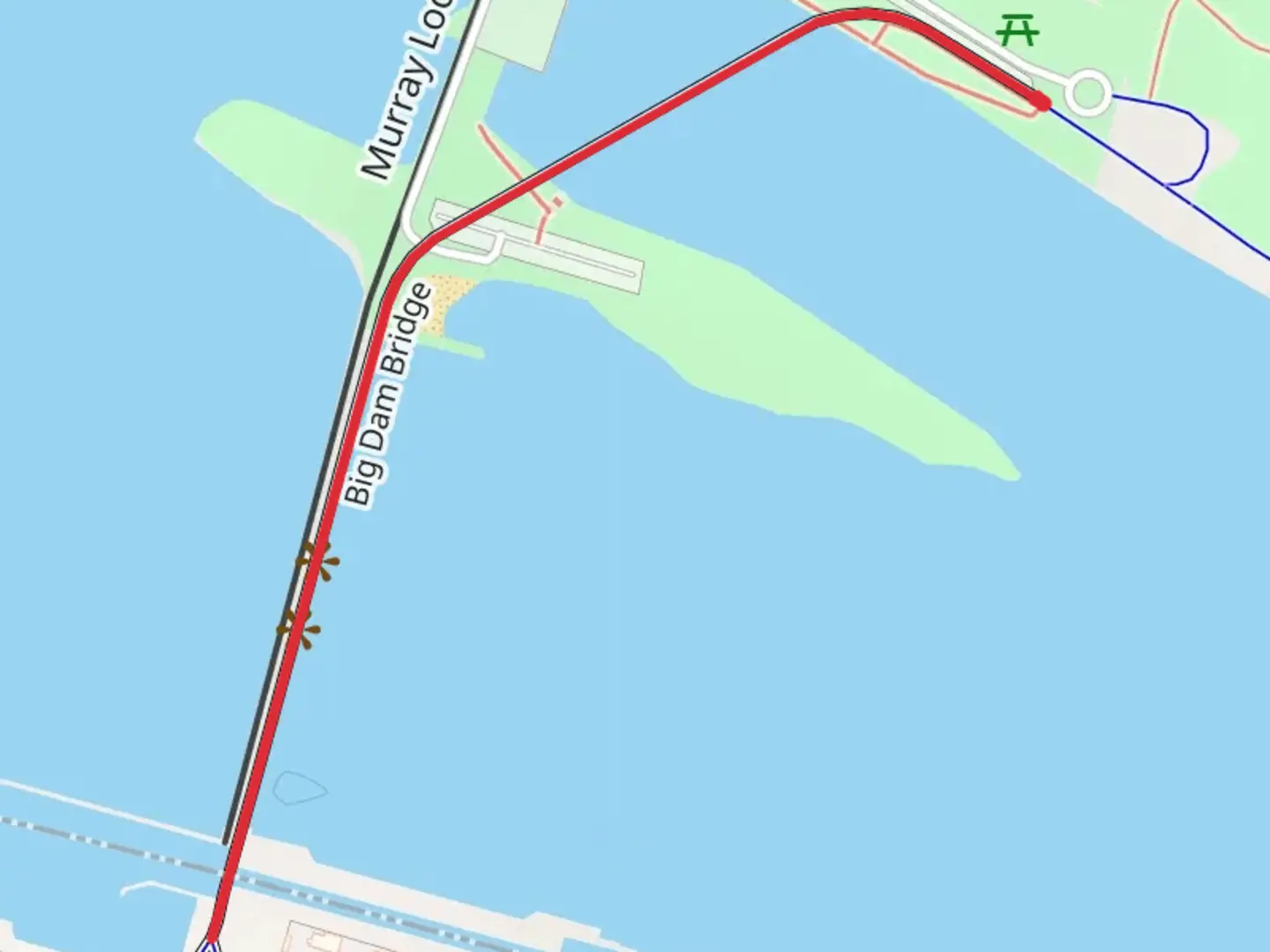 An image depicting the trail Big Dam Bridge and its surrounding area.