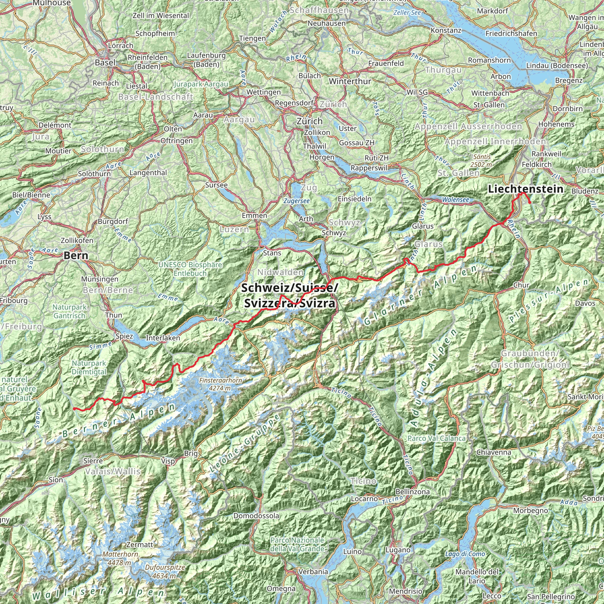 Via Alpina - Green Trail mobile static map