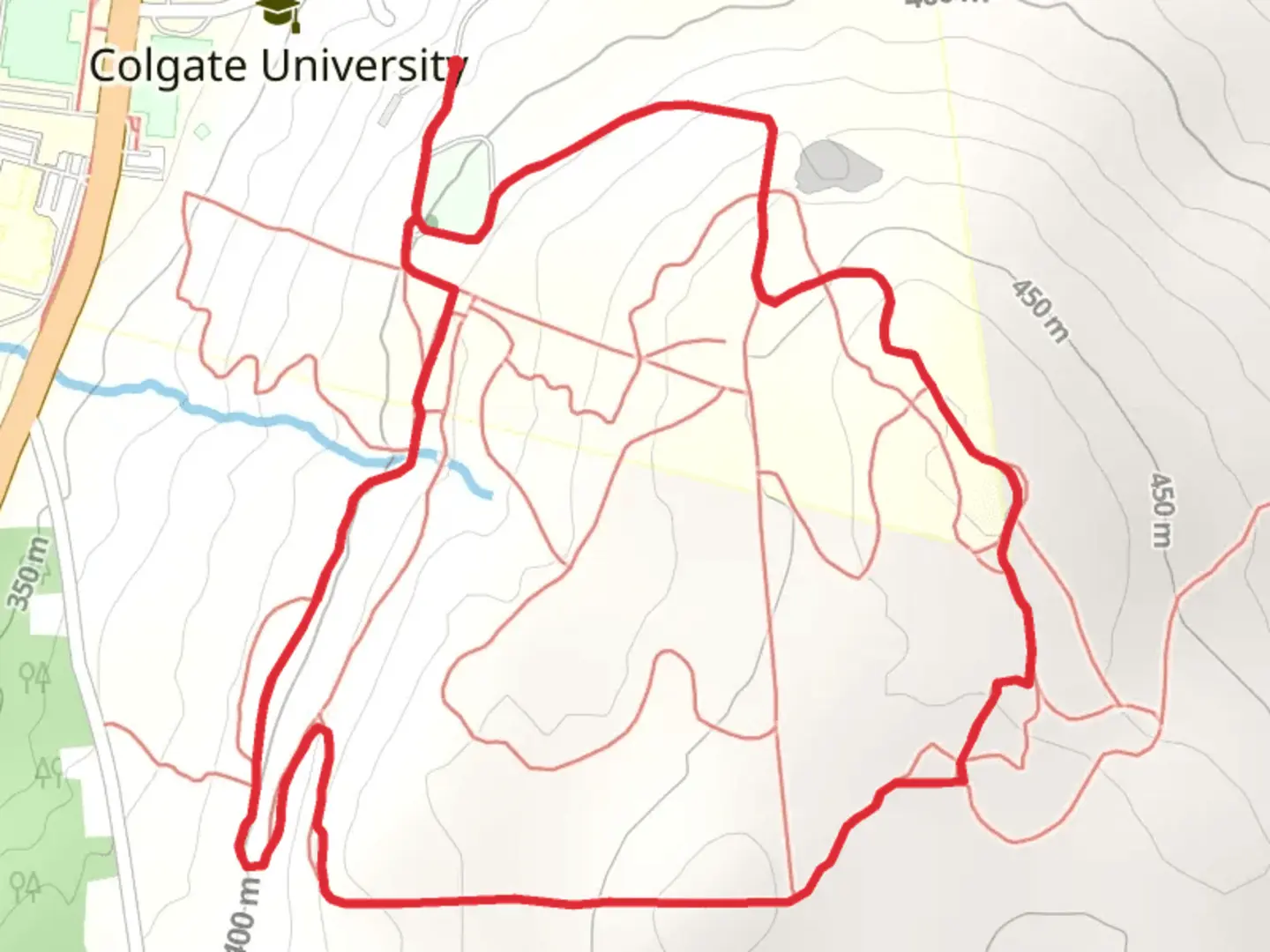 An image depicting the trail Colgate University Cemetery Loop and its surrounding area.