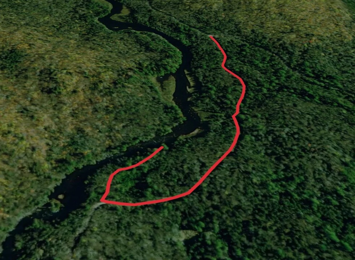 An image depicting the trail Raquette River via Forked Lake Road and its surrounding area.
