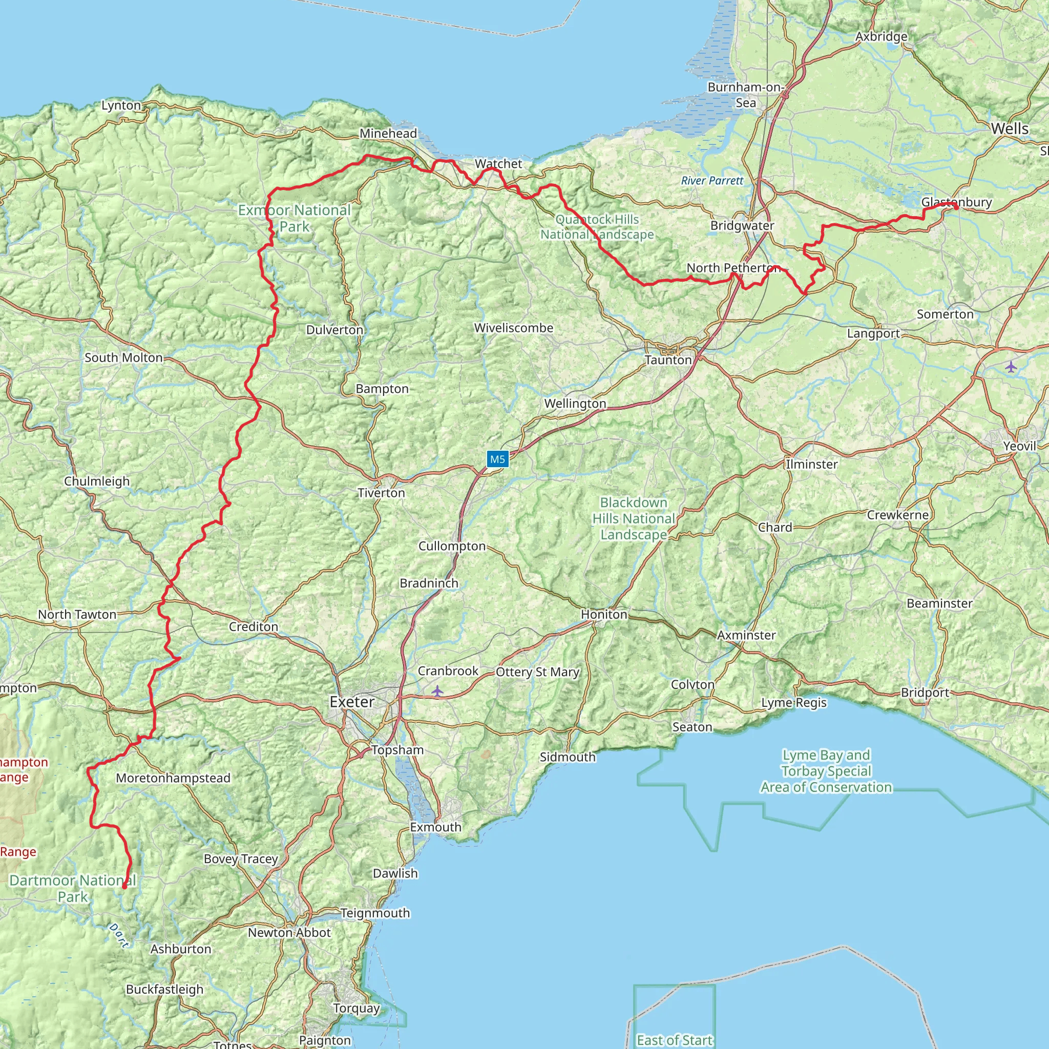 Blue Anchor to Widecombe in Moor via the Two Moors Way mobile static map