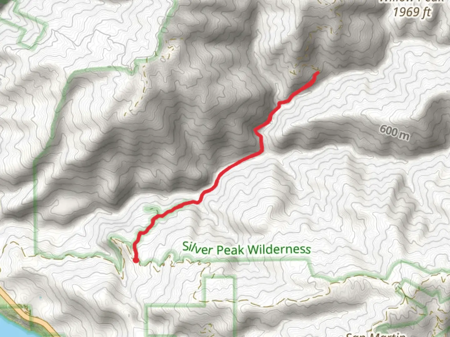 An image depicting the trail Condor Trail Monterey Section from Los Burros Road and its surrounding area.