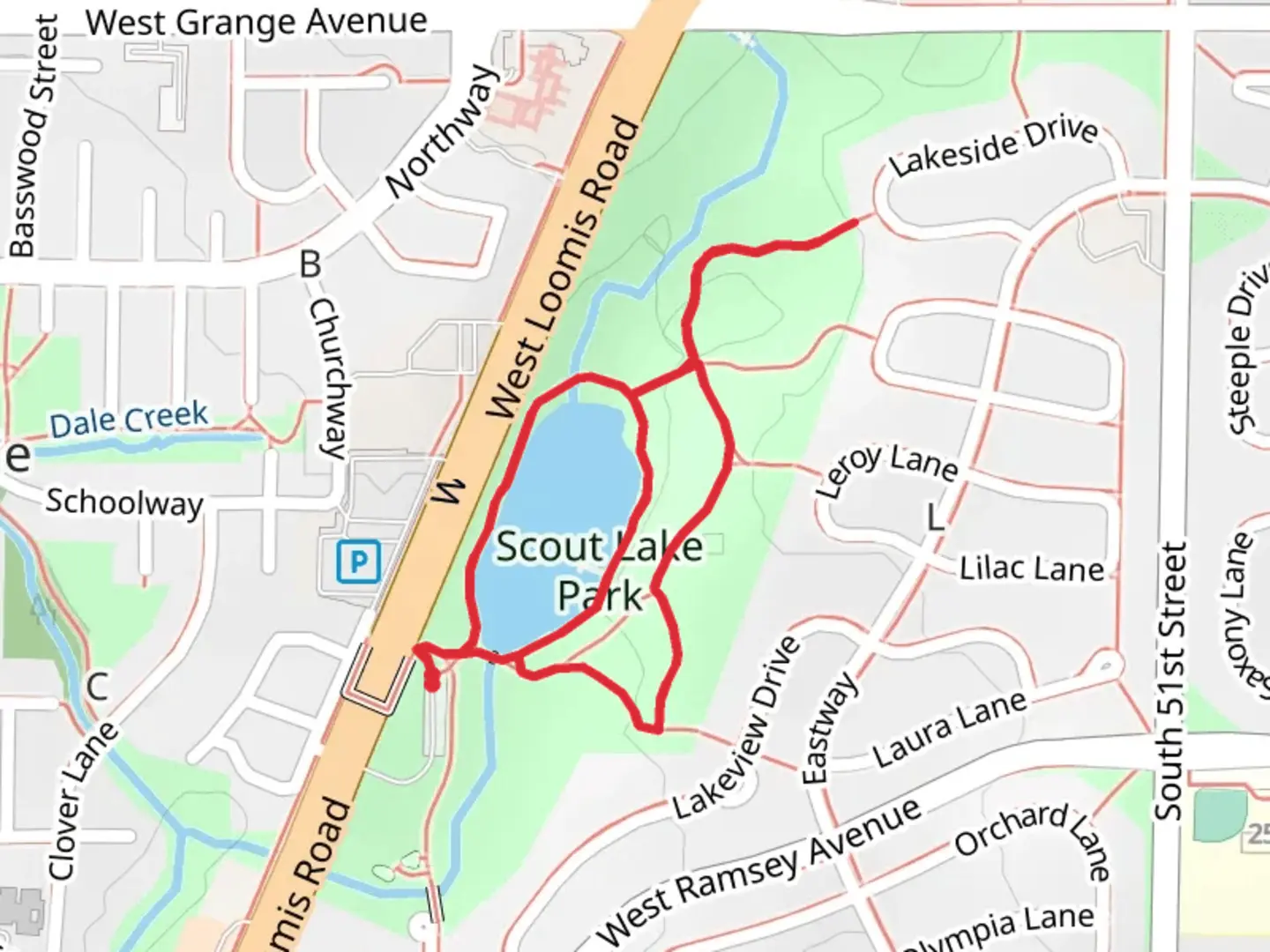 An image depicting the trail Scout Lake Park Loop and its surrounding area.