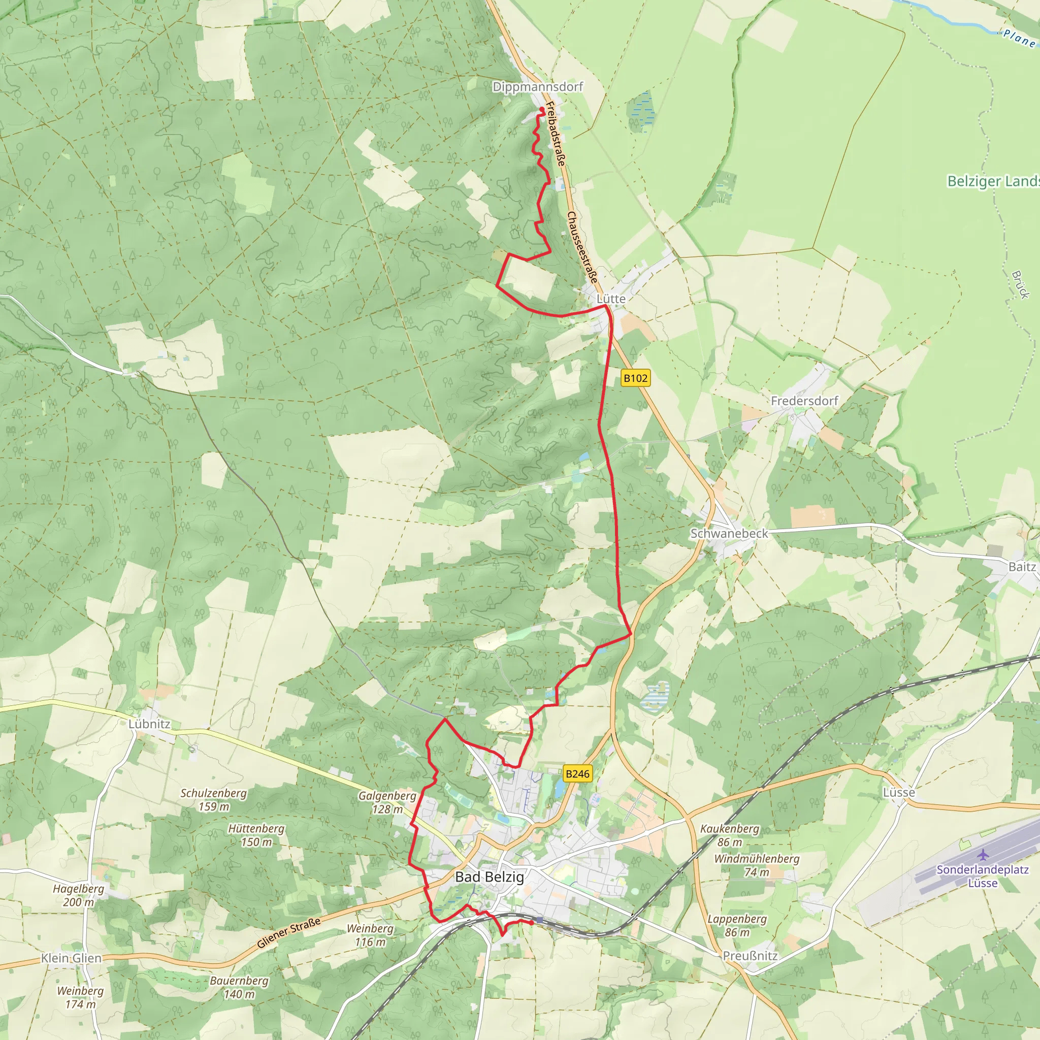 Dippmannsdorf to Bad Belzig Walk mobile static map