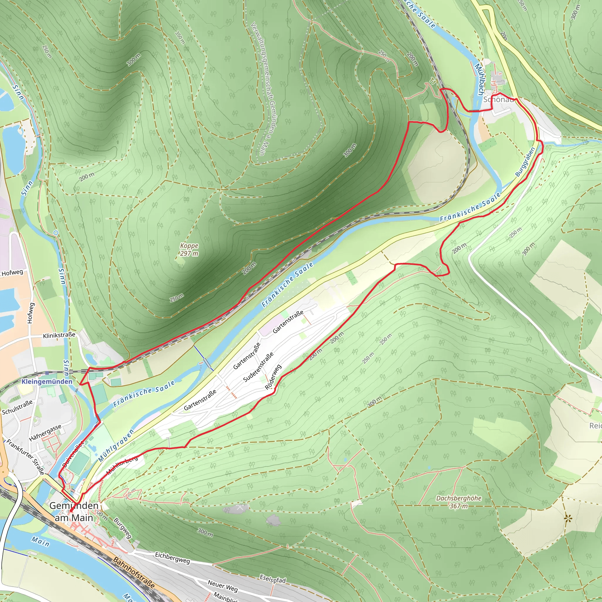 Fränkischer MArienweg Route and Ortswanderweg Gemuenden 1 mobile static map