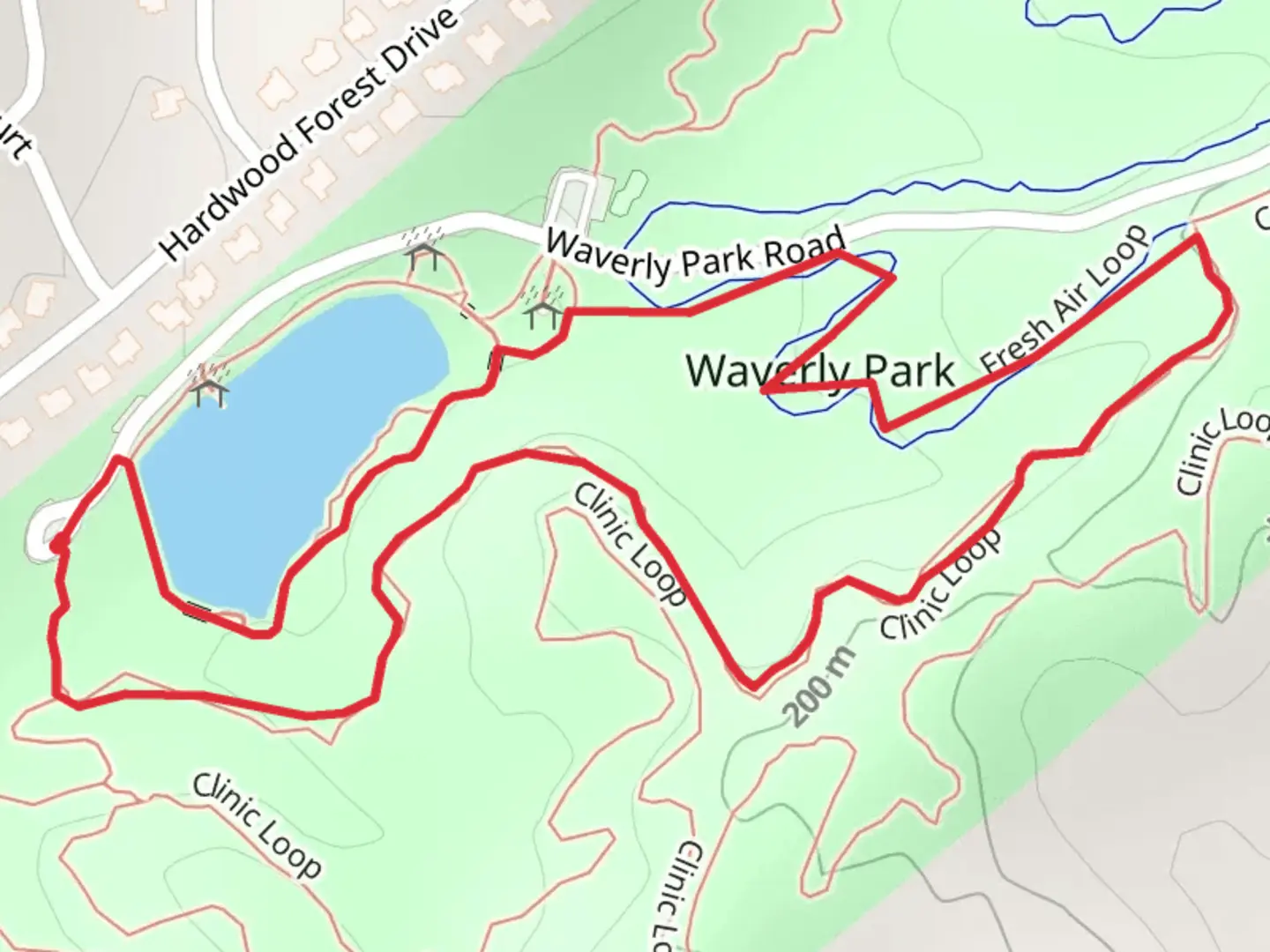 An image depicting the trail Waverly Park Loop Clinic Trail and its surrounding area.