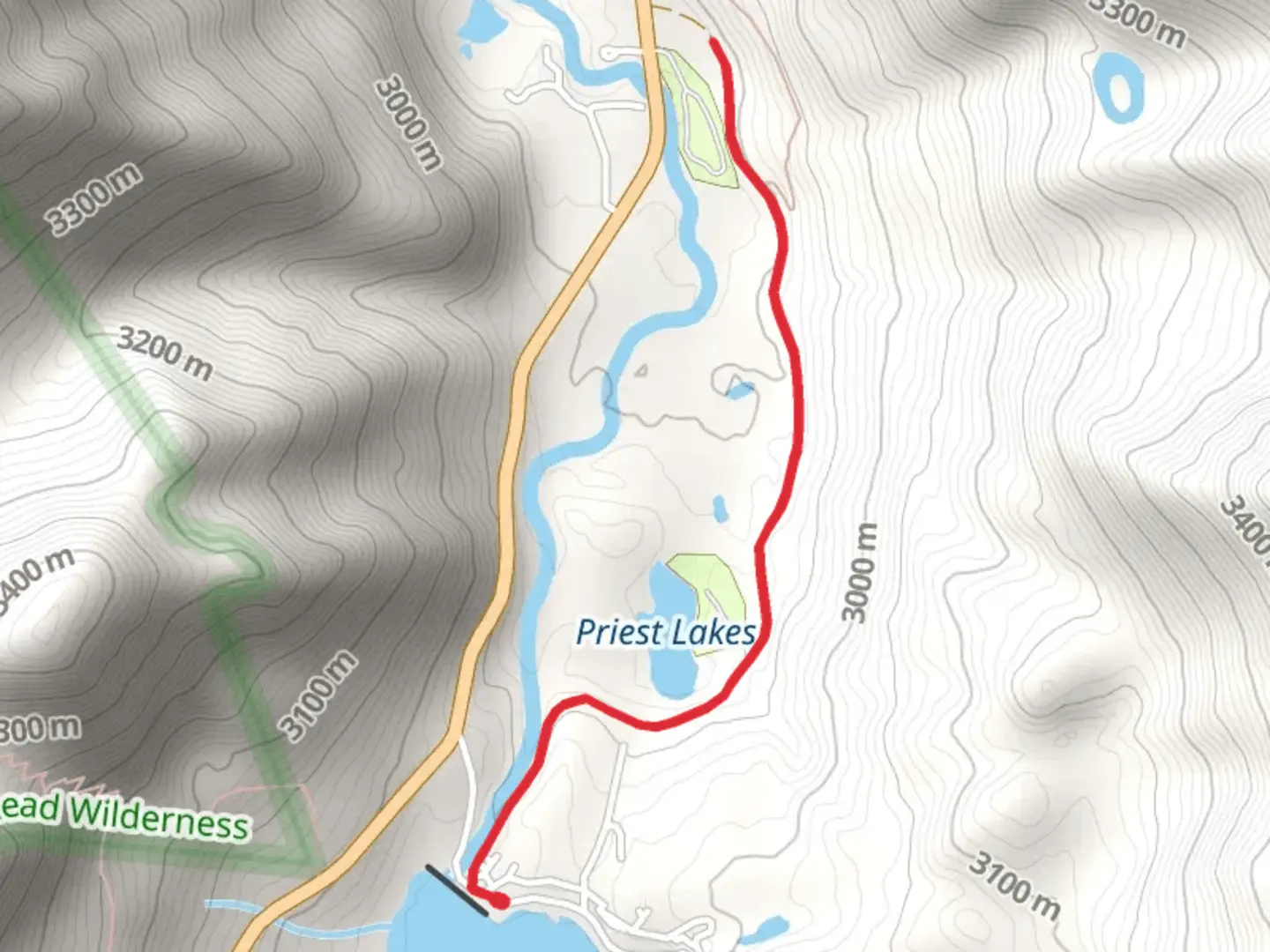 An image depicting the trail Priest Lakes Out and Back and its surrounding area.