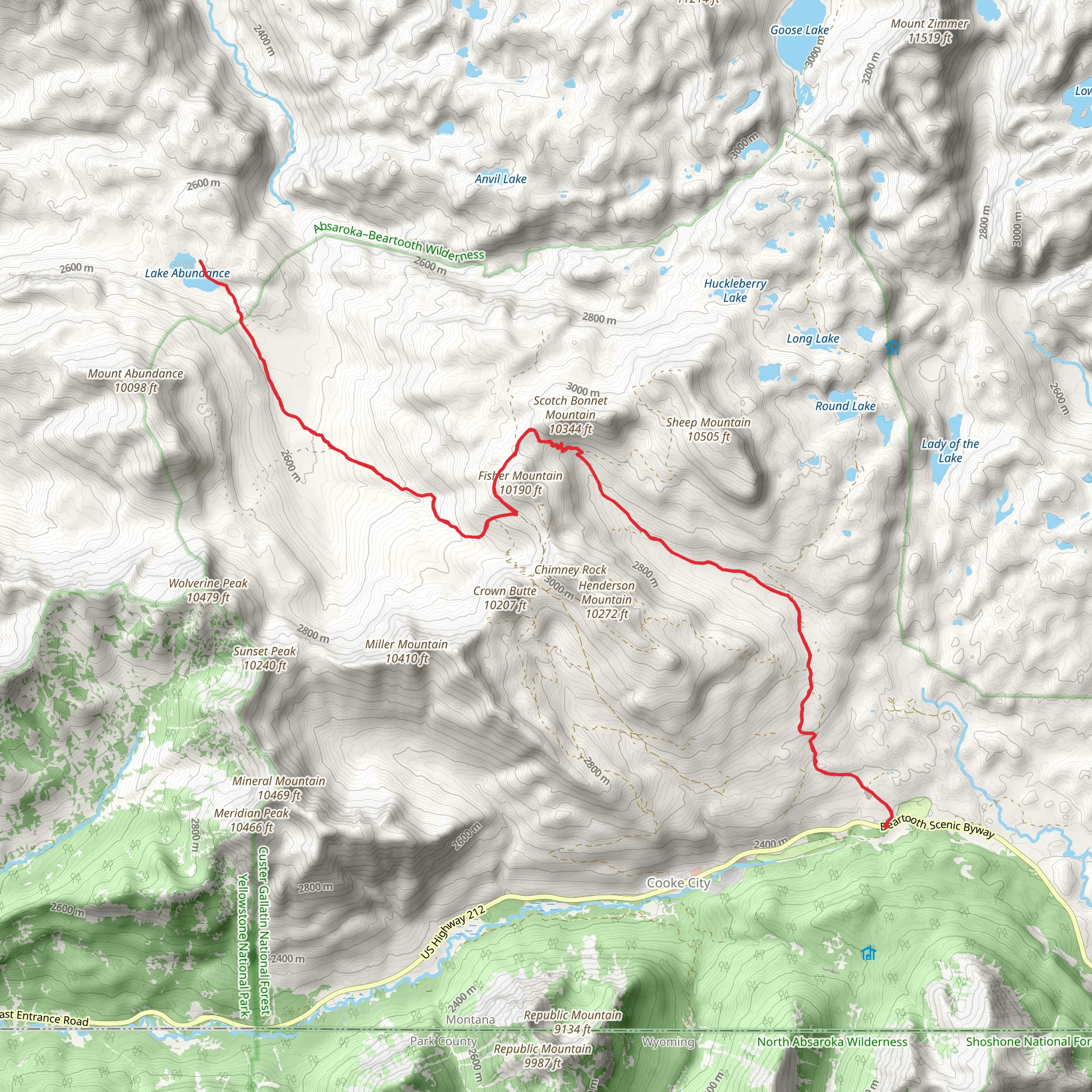 Scotch Bonnet Mountain, Fisher Mountain and Lake Abundance mobile static map