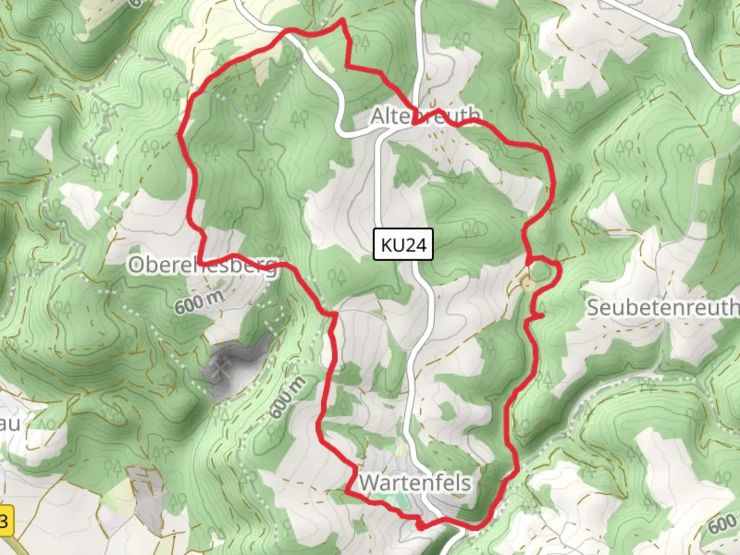 An image depicting the trail Kreuztein Weg and its surrounding area.