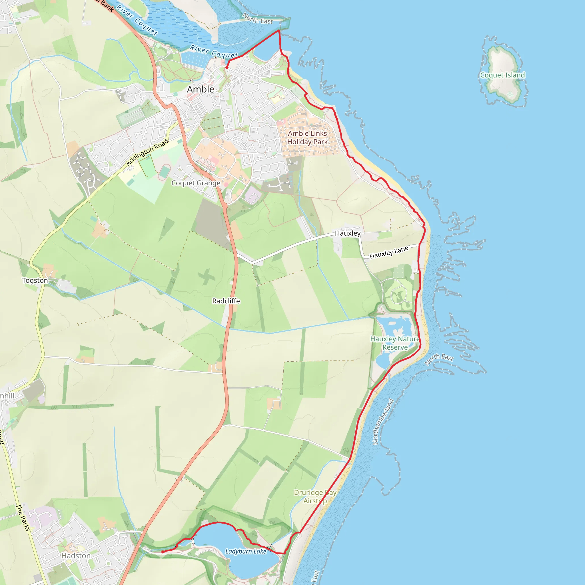 Northumberland Coast Path and Ladyburn Lake mobile static map