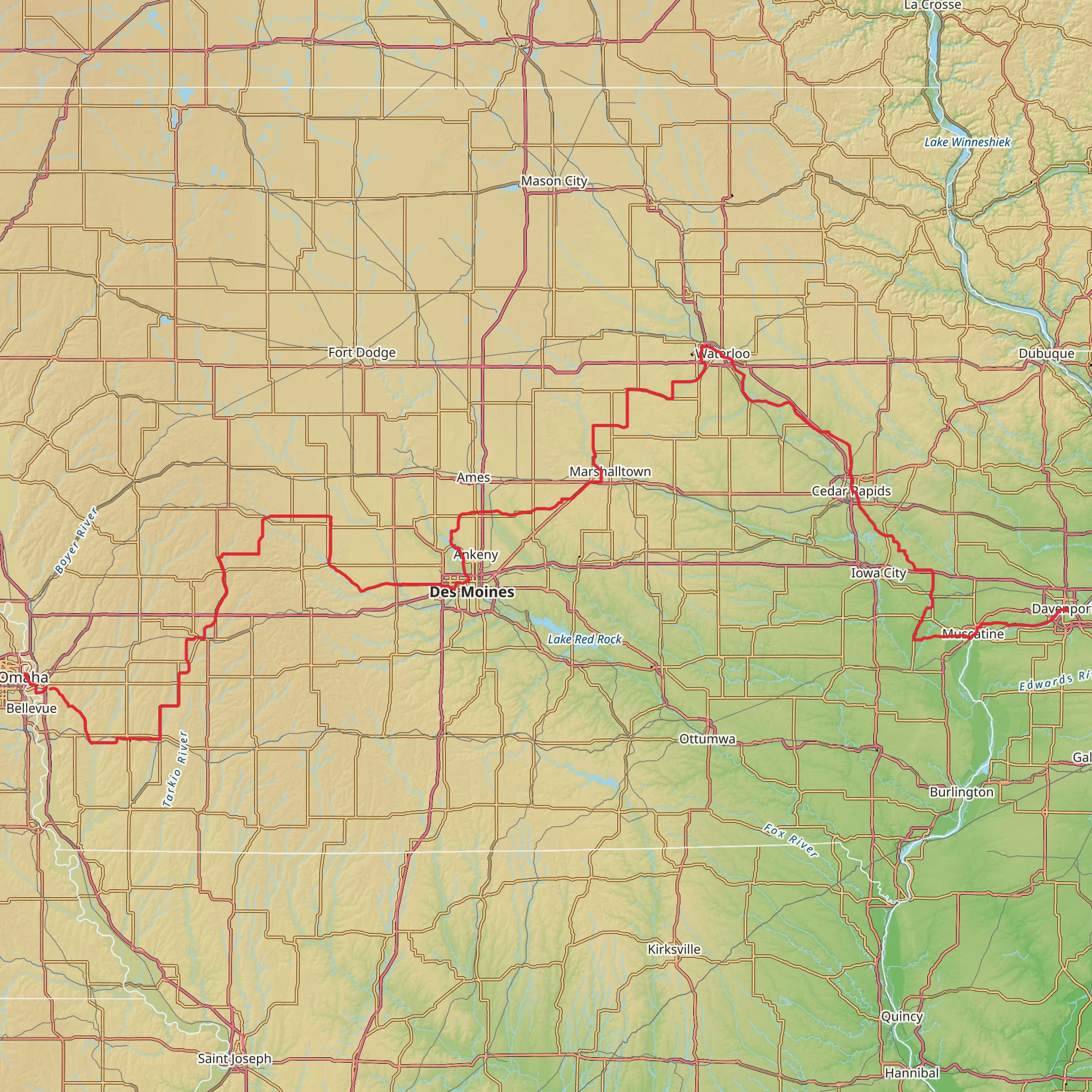 American Discovery Trail - Iowa mobile static map