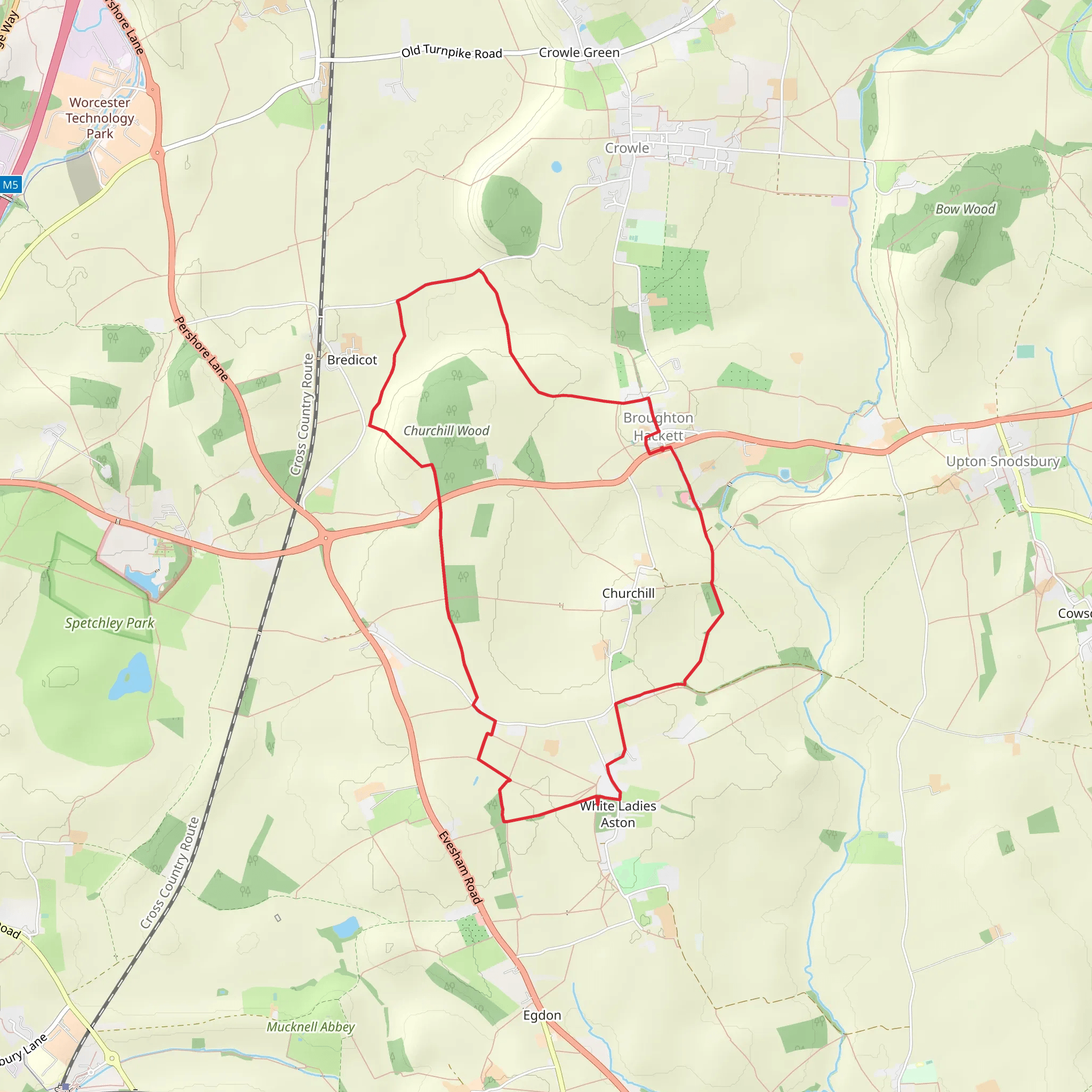 Broughton Hackett to White Ladies Aston Loop mobile static map