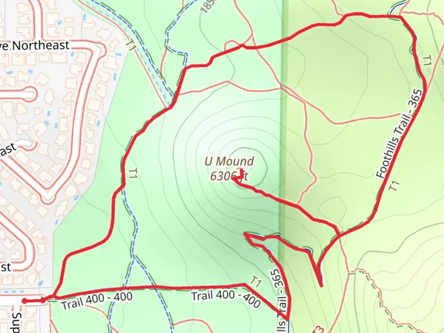 An image depicting the trail U Mound and Foothills Trail Loop and its surrounding area.