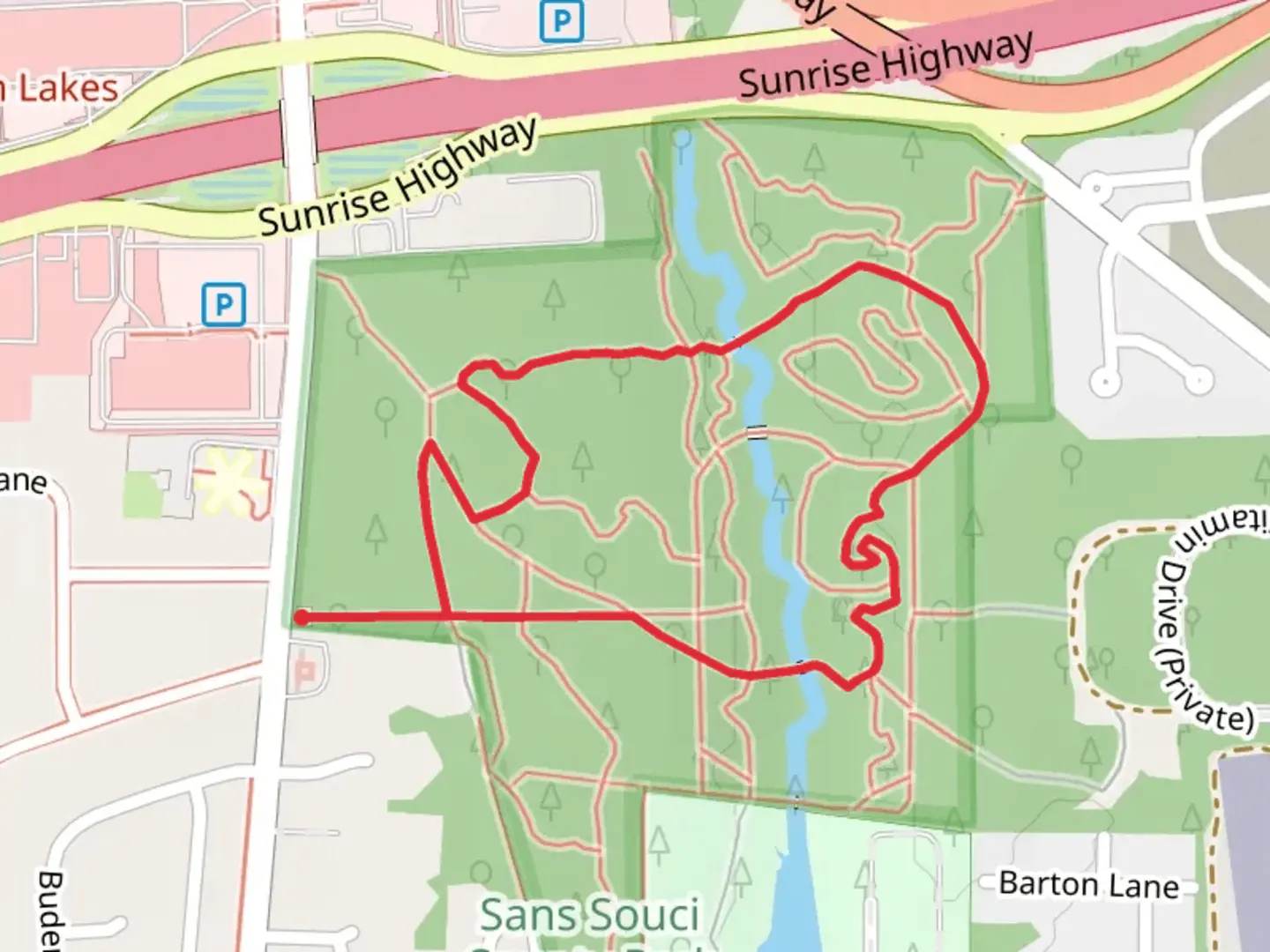 An image depicting the trail White Loop Trail and Lover's Lane Trail from Broadway Avenue and its surrounding area.