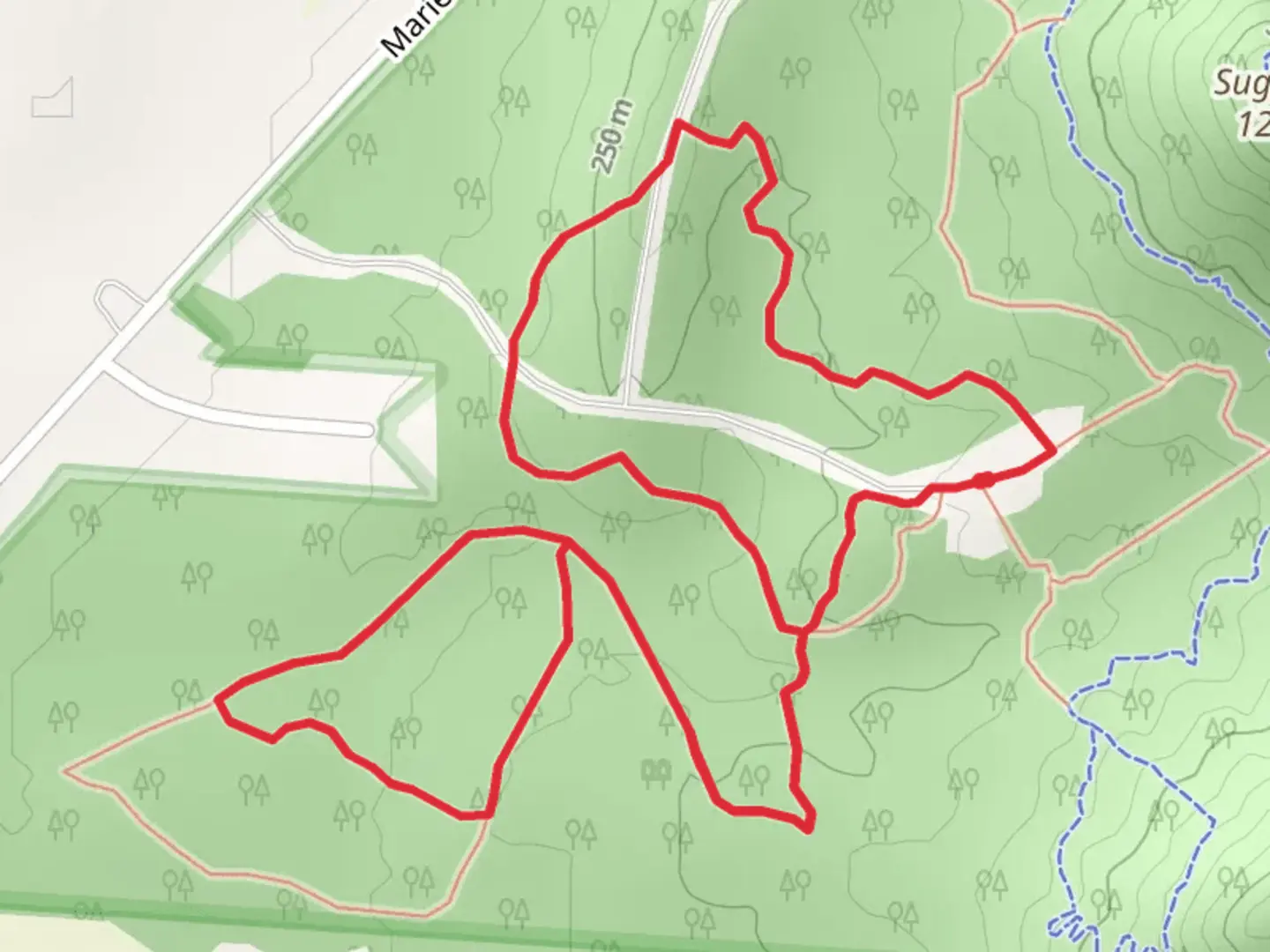An image depicting the trail Spring Run Loop - Long and its surrounding area.