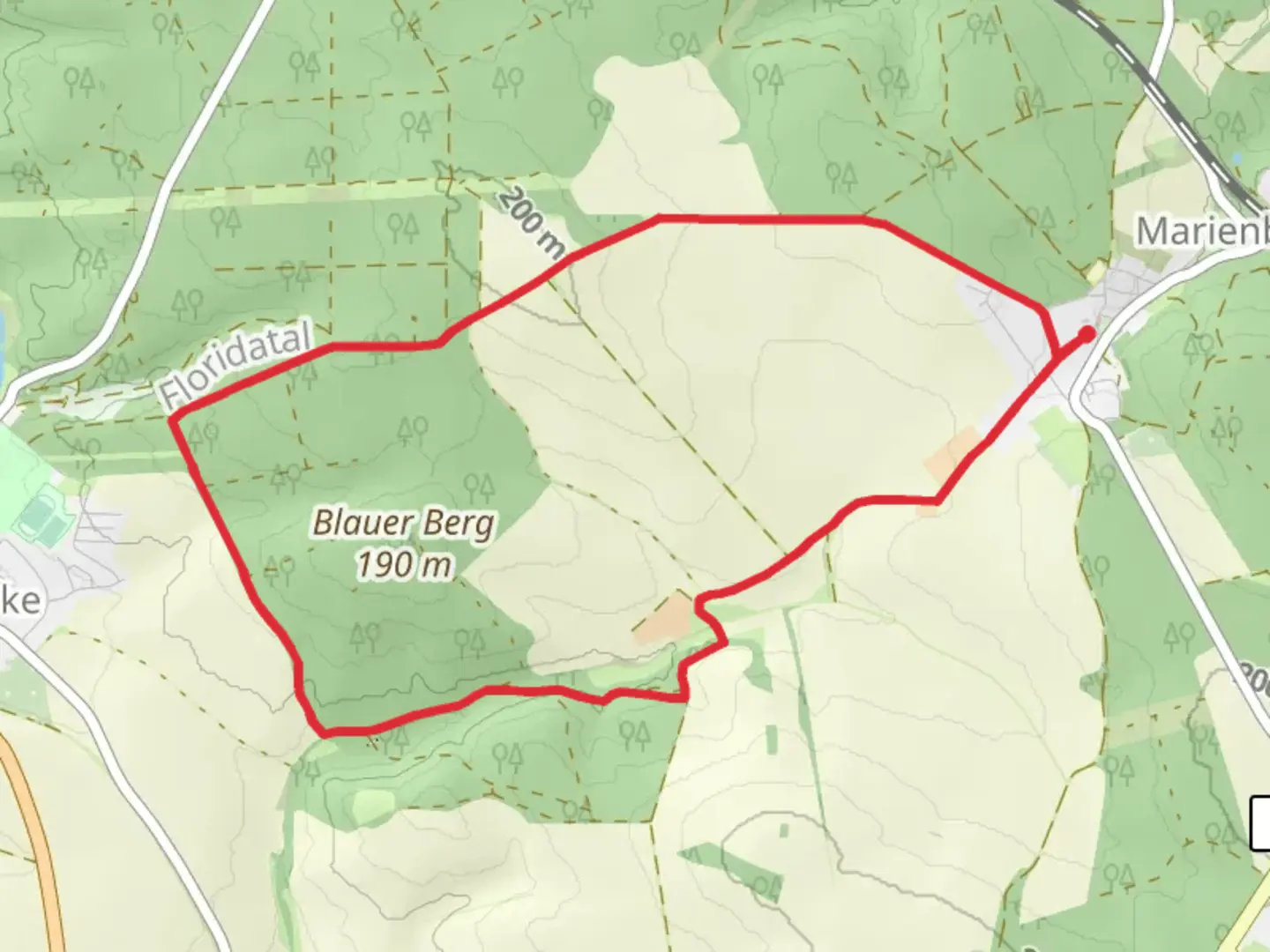 An image depicting the trail Lappwald Rundwanderweg and its surrounding area.