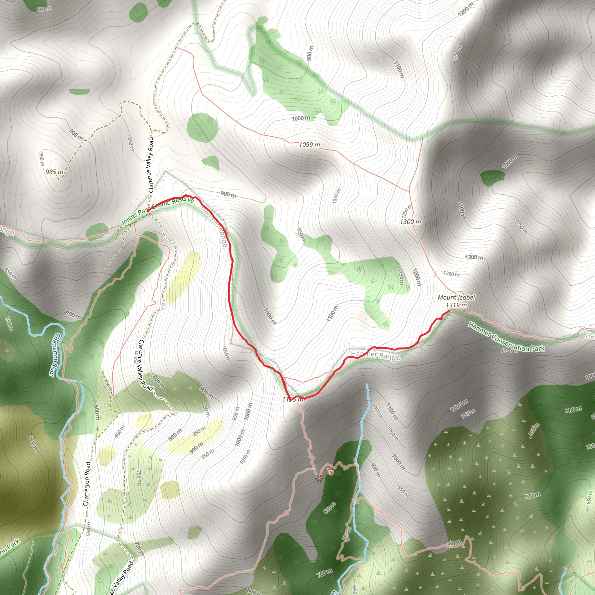 Mount Isobel via Jacks Pass Track mobile static map