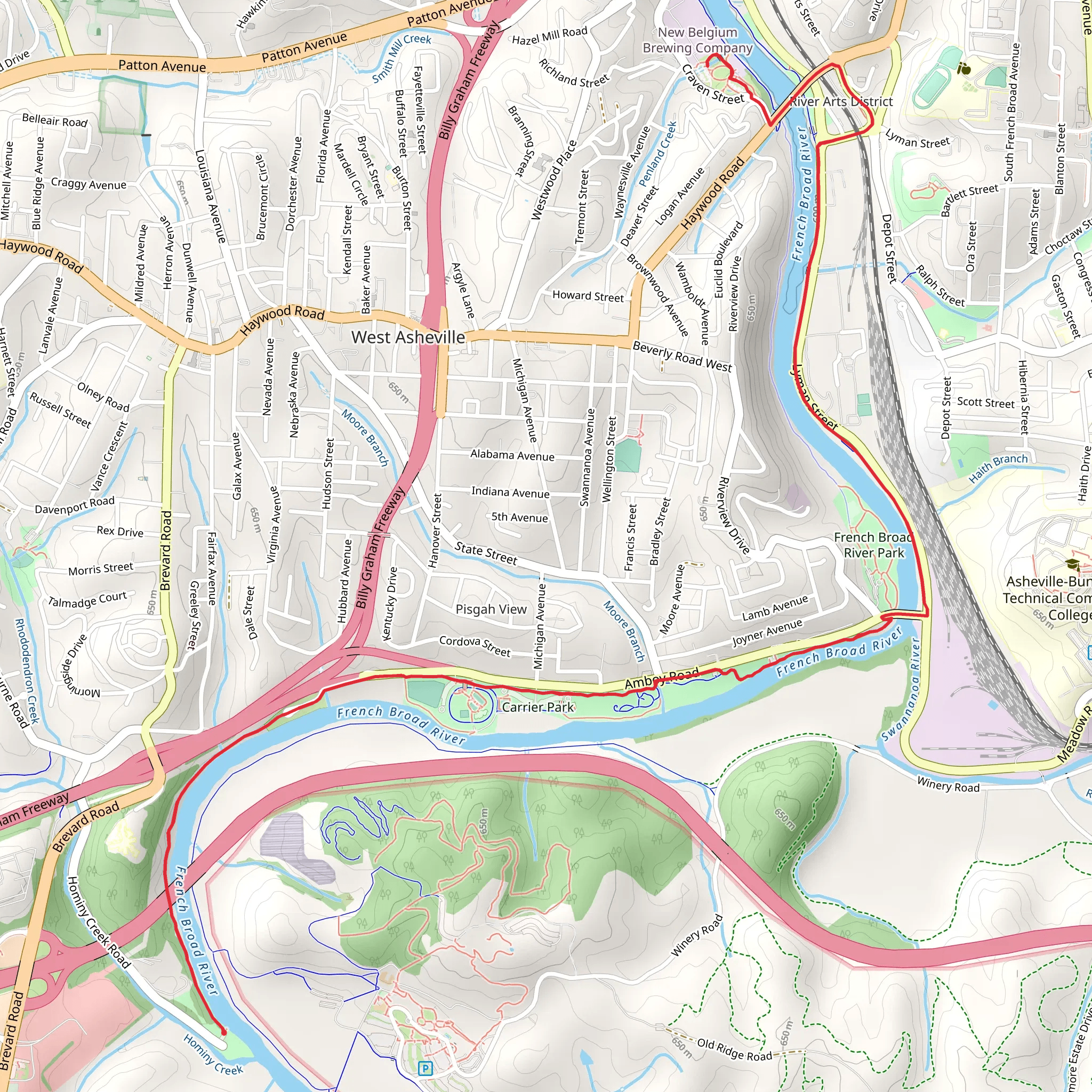 French Broad River Greenway East mobile static map