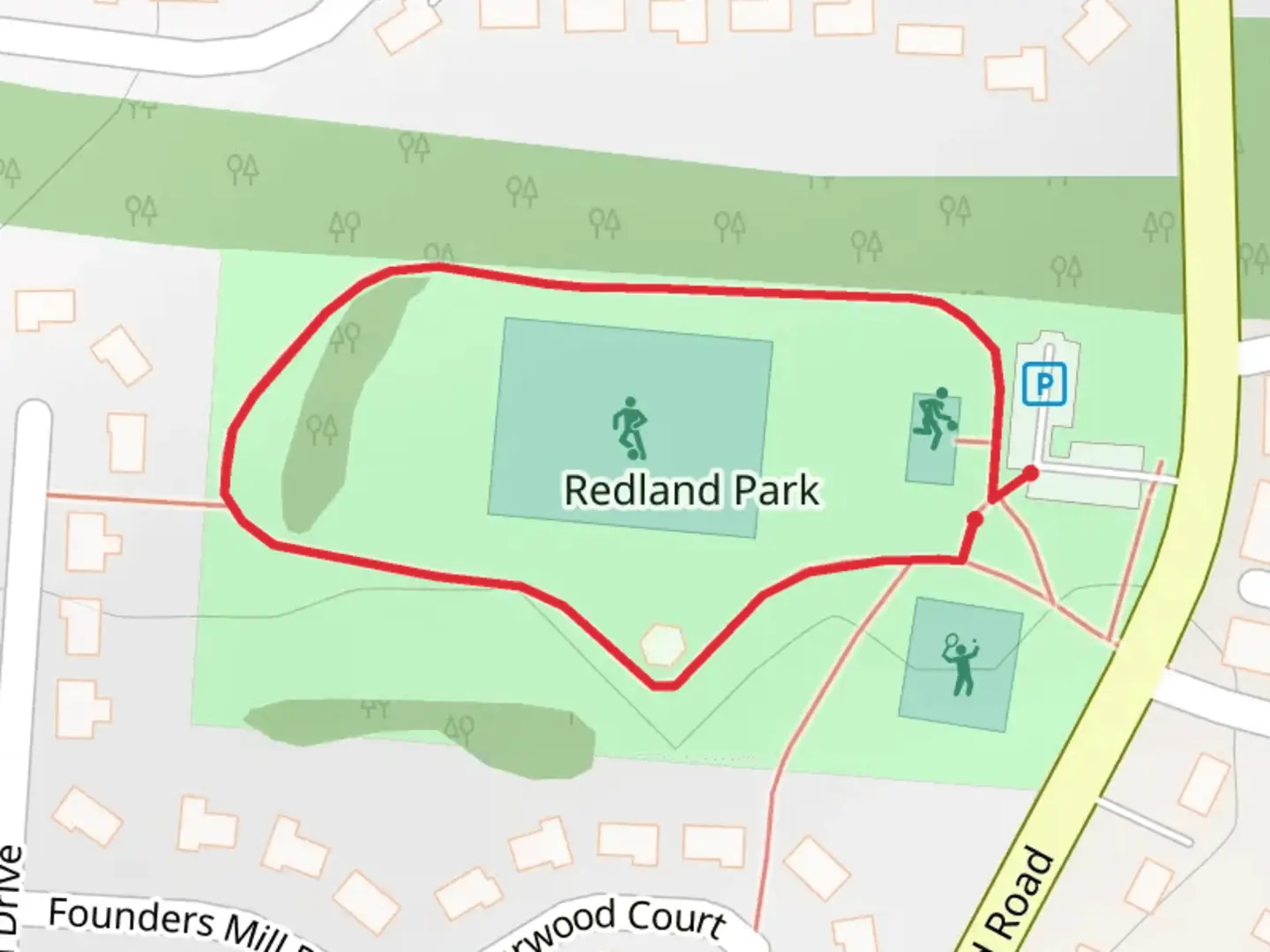 An image depicting the trail Redland Park Loop and its surrounding area.