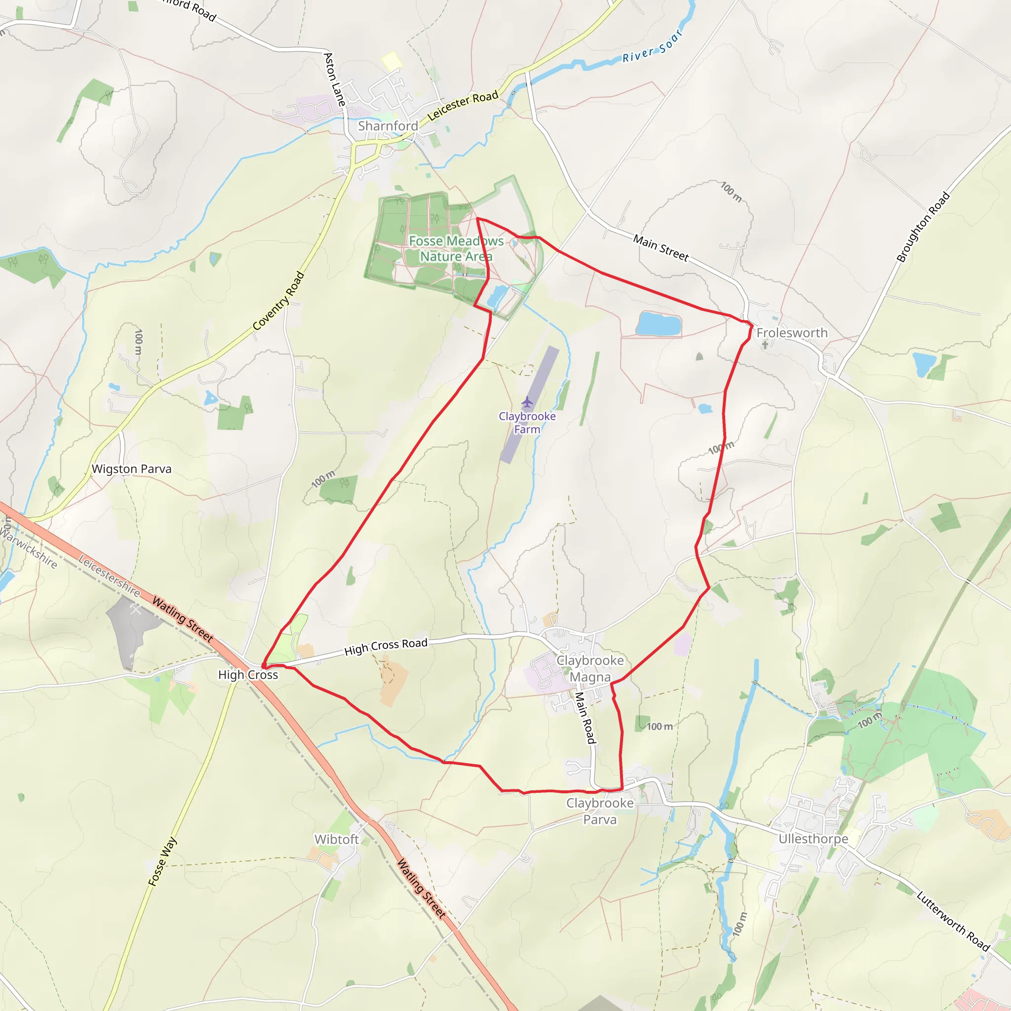High Cross to Frolesworth Loop via Fosse Meadow Nature Area mobile static map