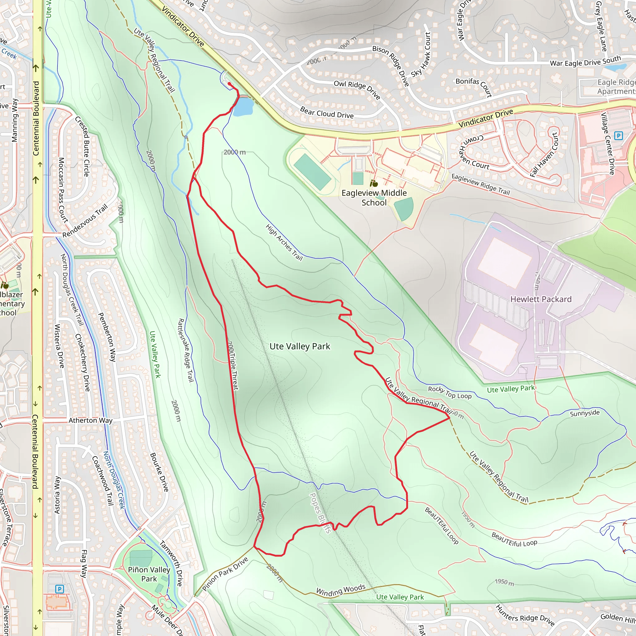 Ute Valley Park and Pine Ridge Trail mobile static map