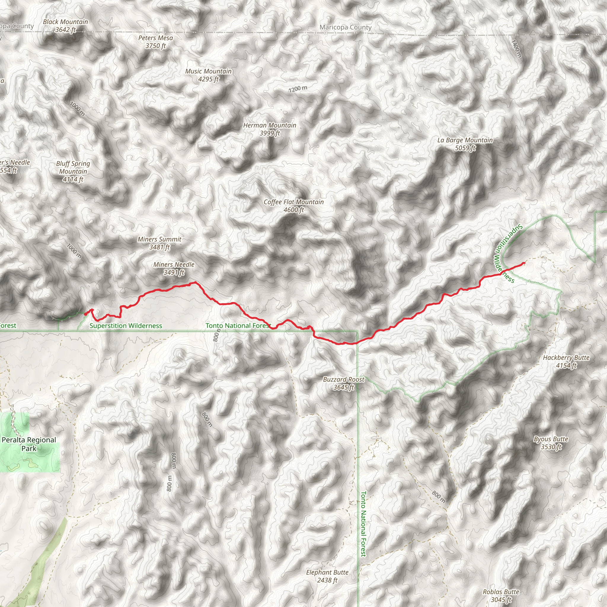 Miners Needle via Coffee Flat Trail mobile static map