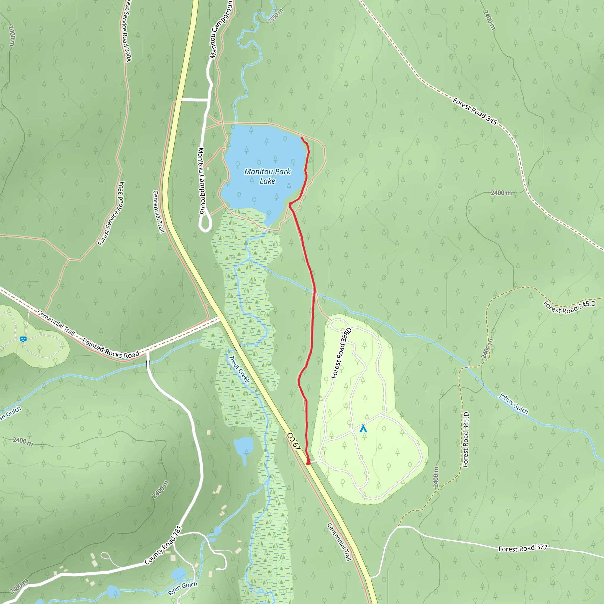 Manitou Park Lake via Colorado Campground Trail mobile static map
